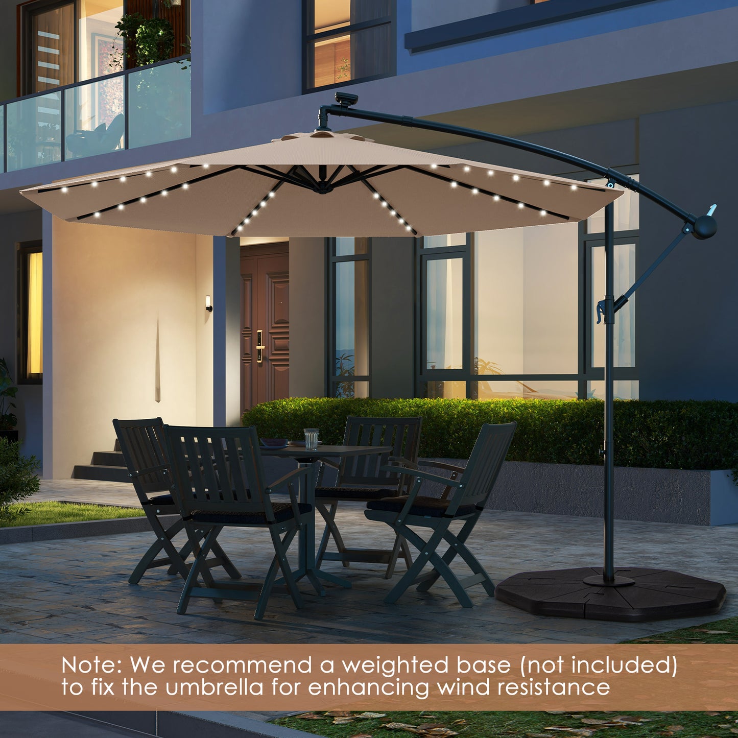 10 Feet Solar Offset Hanging Umbrella with 40 Lamp Beads and Solar Panel-Tan Kids Crystal