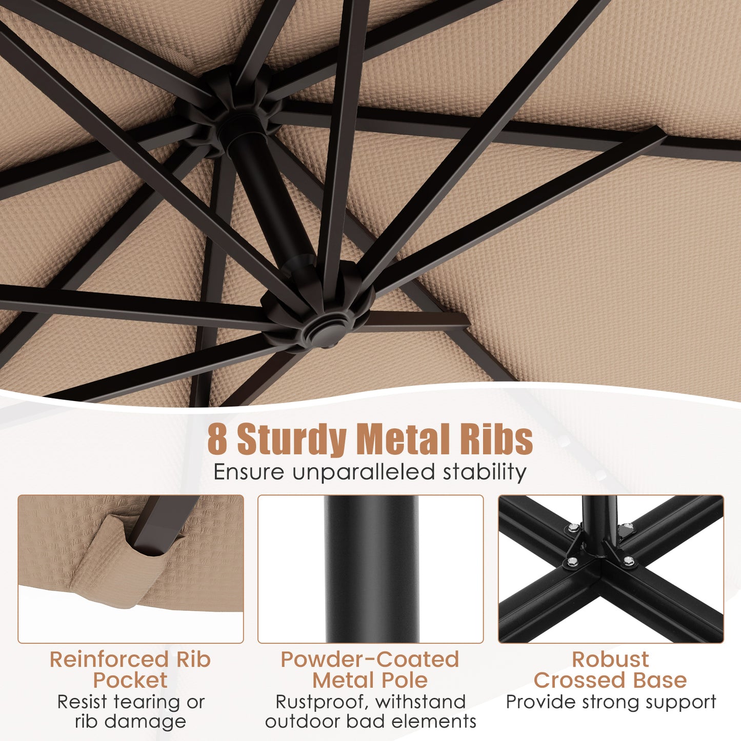 10 Feet Solar Offset Hanging Umbrella with 40 Lamp Beads and Solar Panel-Tan Kids Crystal