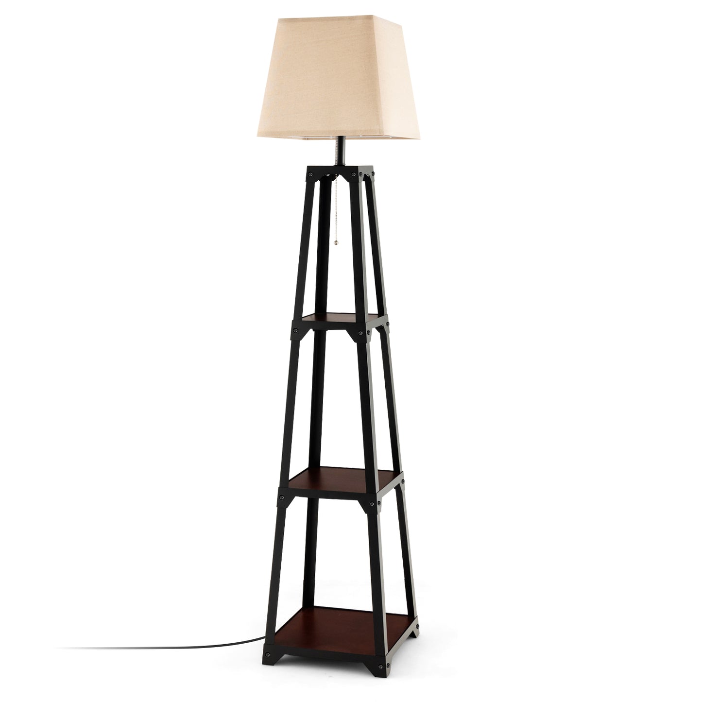 Trapezoidal Designed Floor Lamp with 3 Tiered Storage Shelf-Brown Kids Crystal