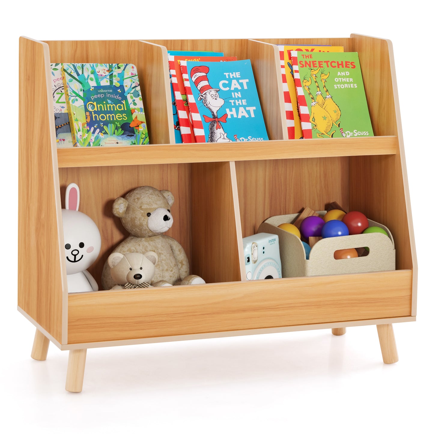 5-Cube Kids Bookshelf and Toy Organizer with Anti-Tipping Kits-Natural Kids Crystal