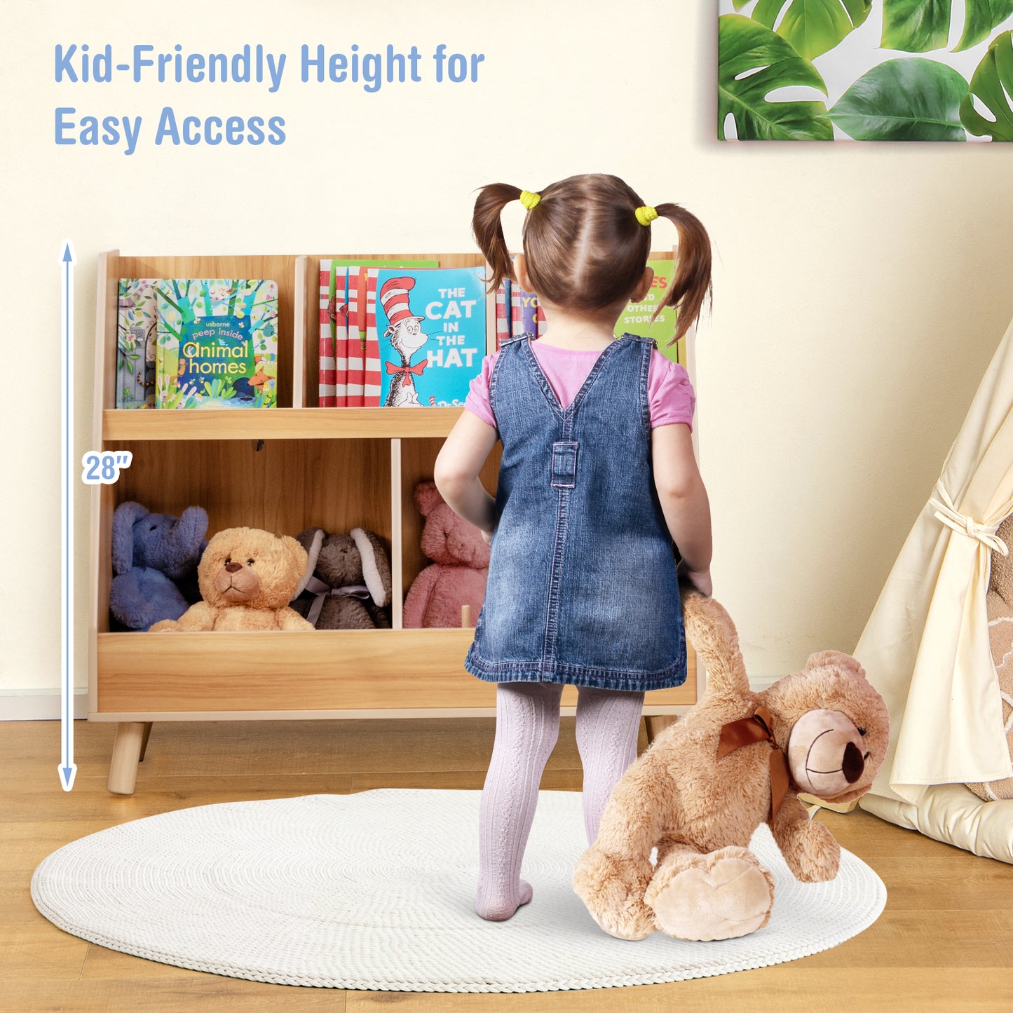 5-Cube Kids Bookshelf and Toy Organizer with Anti-Tipping Kits-Natural Kids Crystal