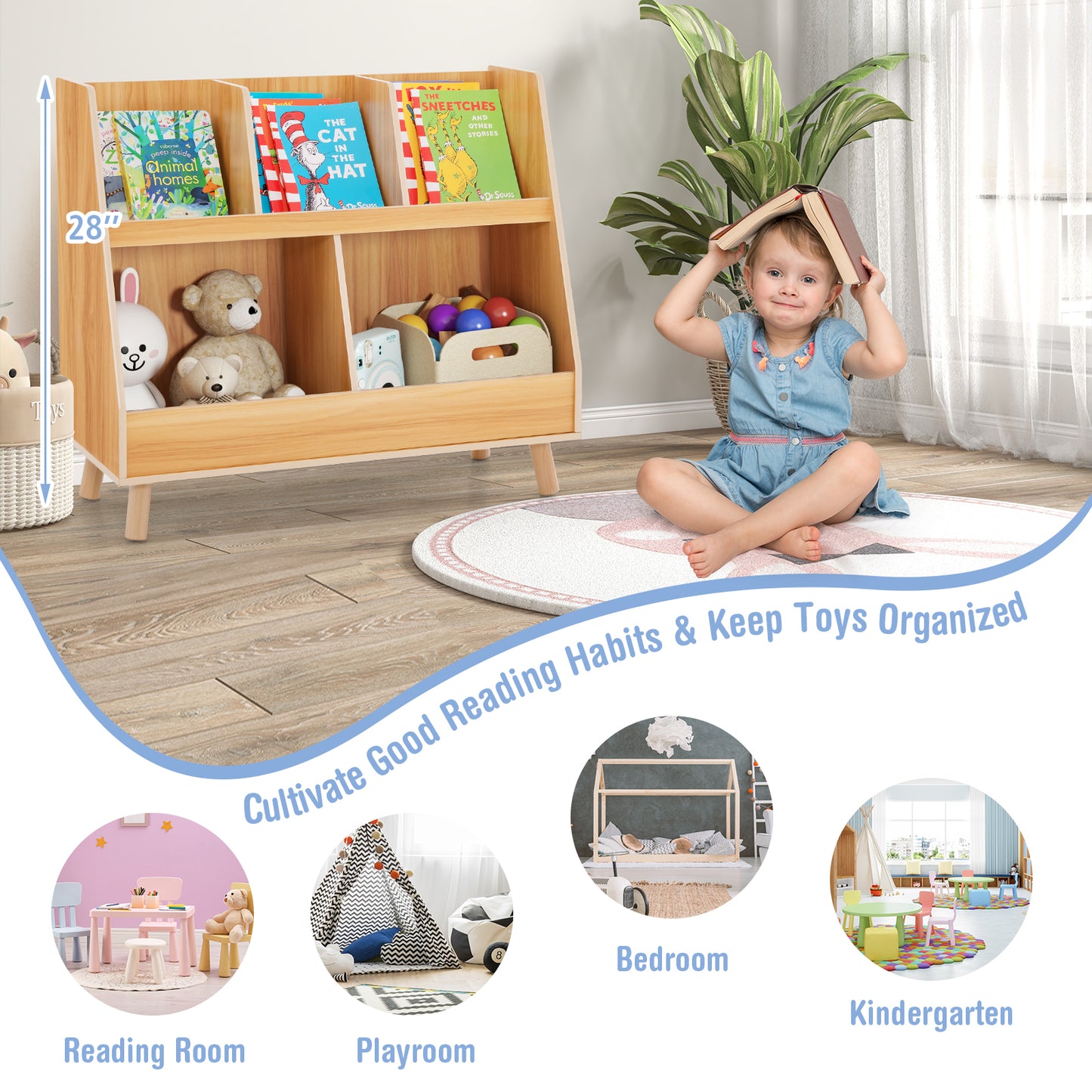 5-Cube Kids Bookshelf and Toy Organizer with Anti-Tipping Kits-Natural Kids Crystal