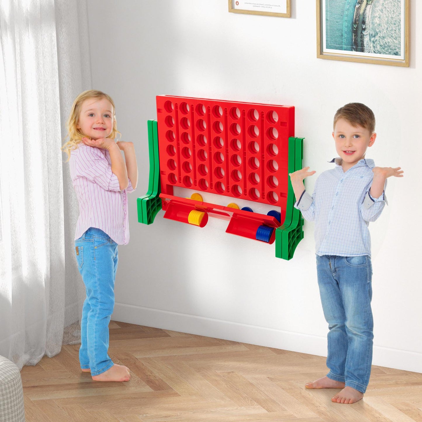 Jumbo 4-to-Score Connect Game Set with Carrying Bag and 42 Coins-Green Kids Crystal
