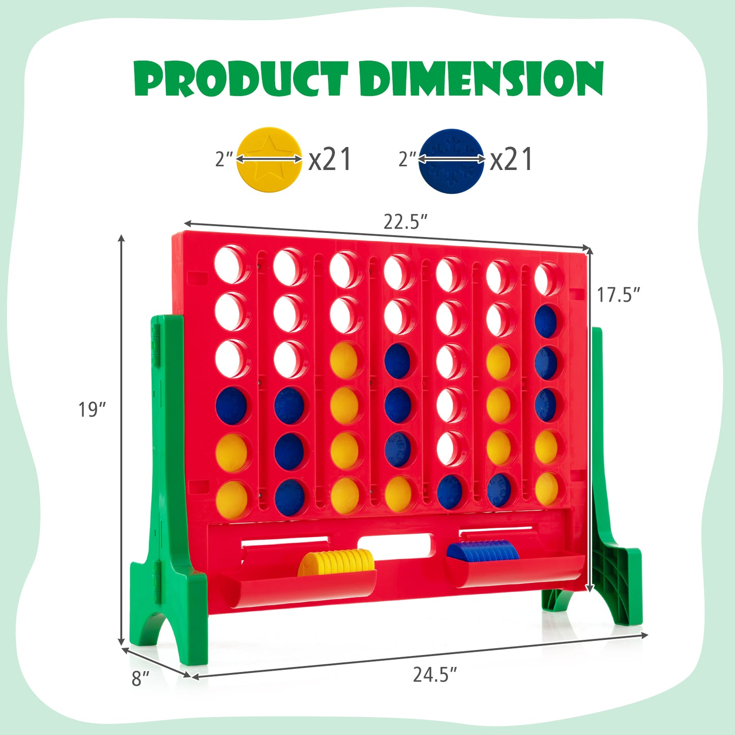 Jumbo 4-to-Score Connect Game Set with Carrying Bag and 42 Coins-Green Kids Crystal