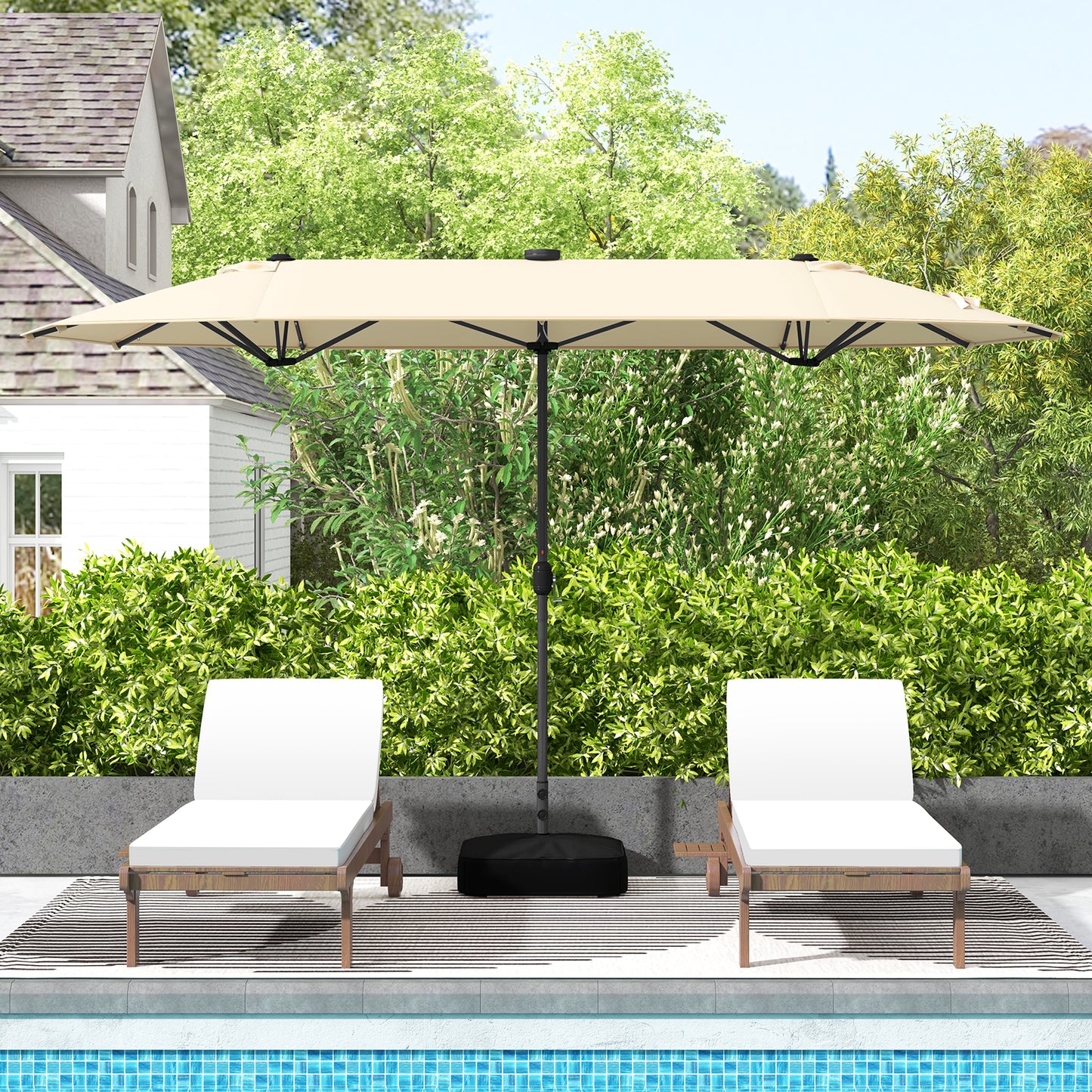 13FT Double-sided Patio Umbrella with Solar Lights for Garden Pool Backyard-Beige Kids Crystal