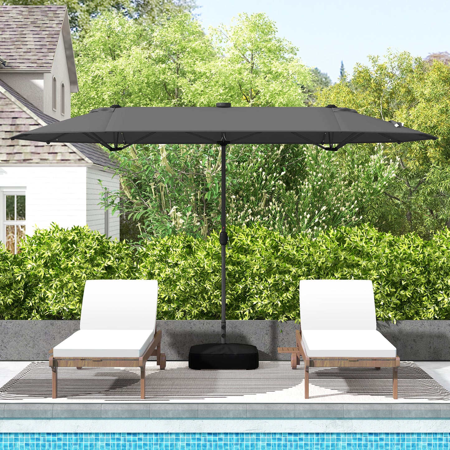 13FT Double-sided Patio Umbrella with Solar Lights for Garden Pool Backyard-Gray Kids Crystal