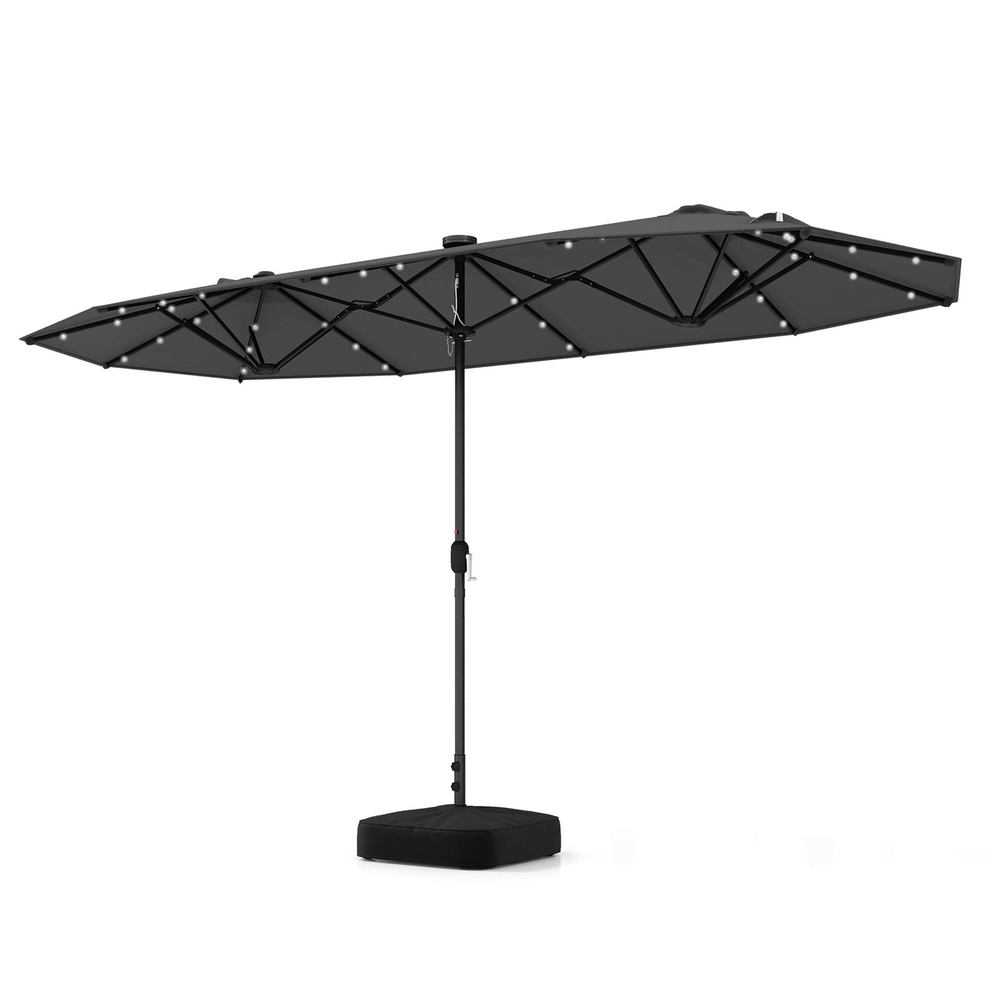 13FT Double-sided Patio Umbrella with Solar Lights for Garden Pool Backyard-Gray Kids Crystal