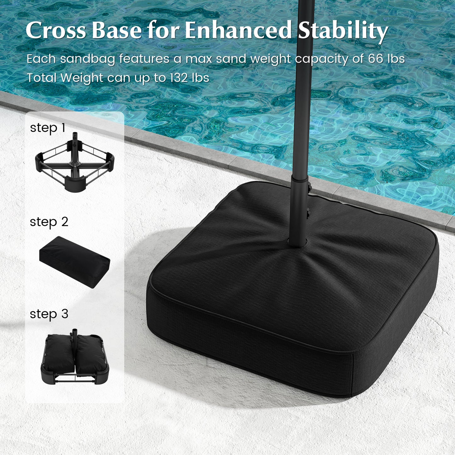 13FT Double-sided Patio Umbrella with Solar Lights for Garden Pool Backyard-Gray Kids Crystal