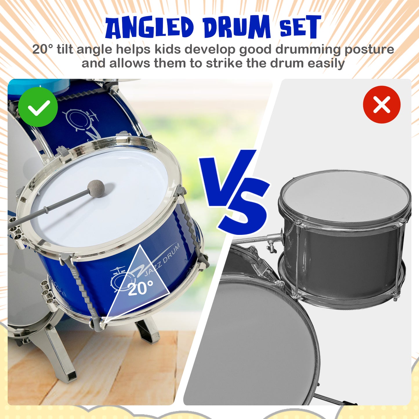 Kids Jazz Drum Keyboard Set with Stool and Microphone Stand-Blue Kids Crystal