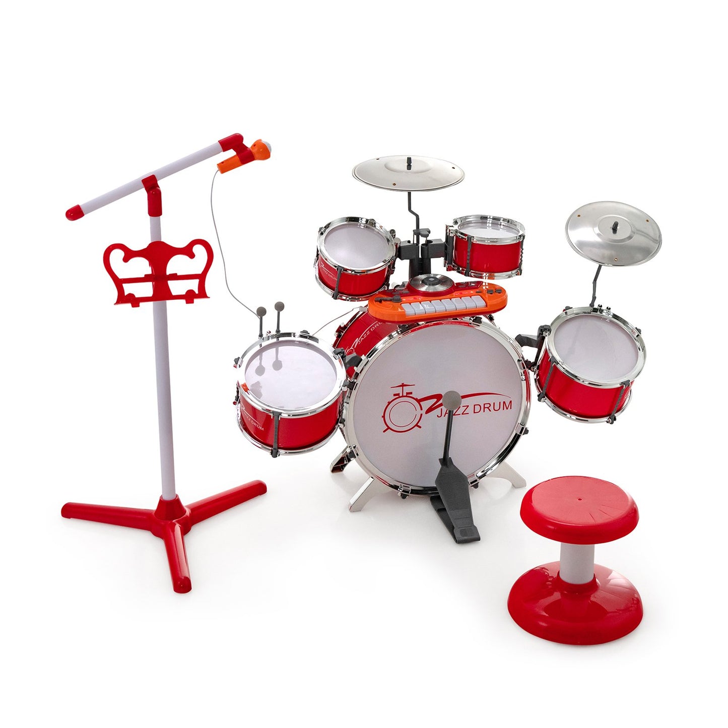 Kids Jazz Drum Keyboard Set with Stool and Microphone Stand-Red Kids Crystal