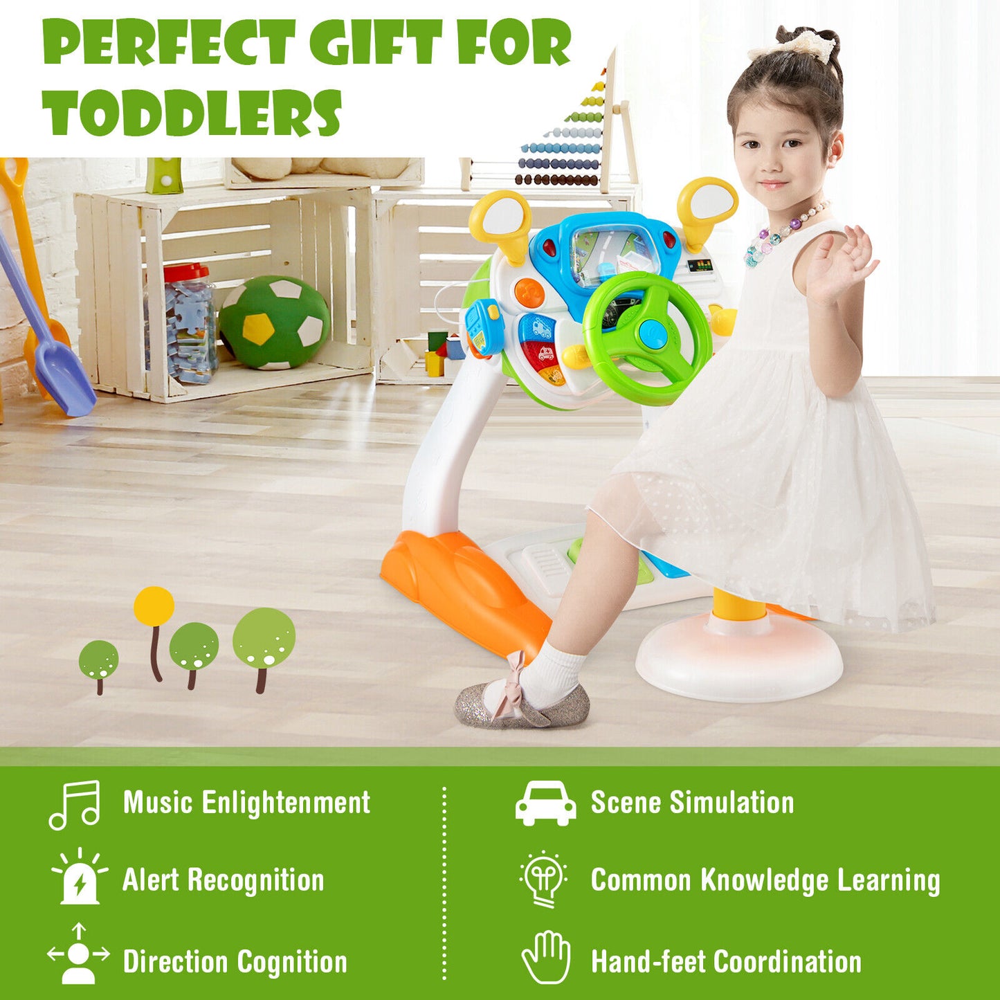 Kids Steering Wheel Pretend Play Toy Set with Lights and Sounds Kids Crystal