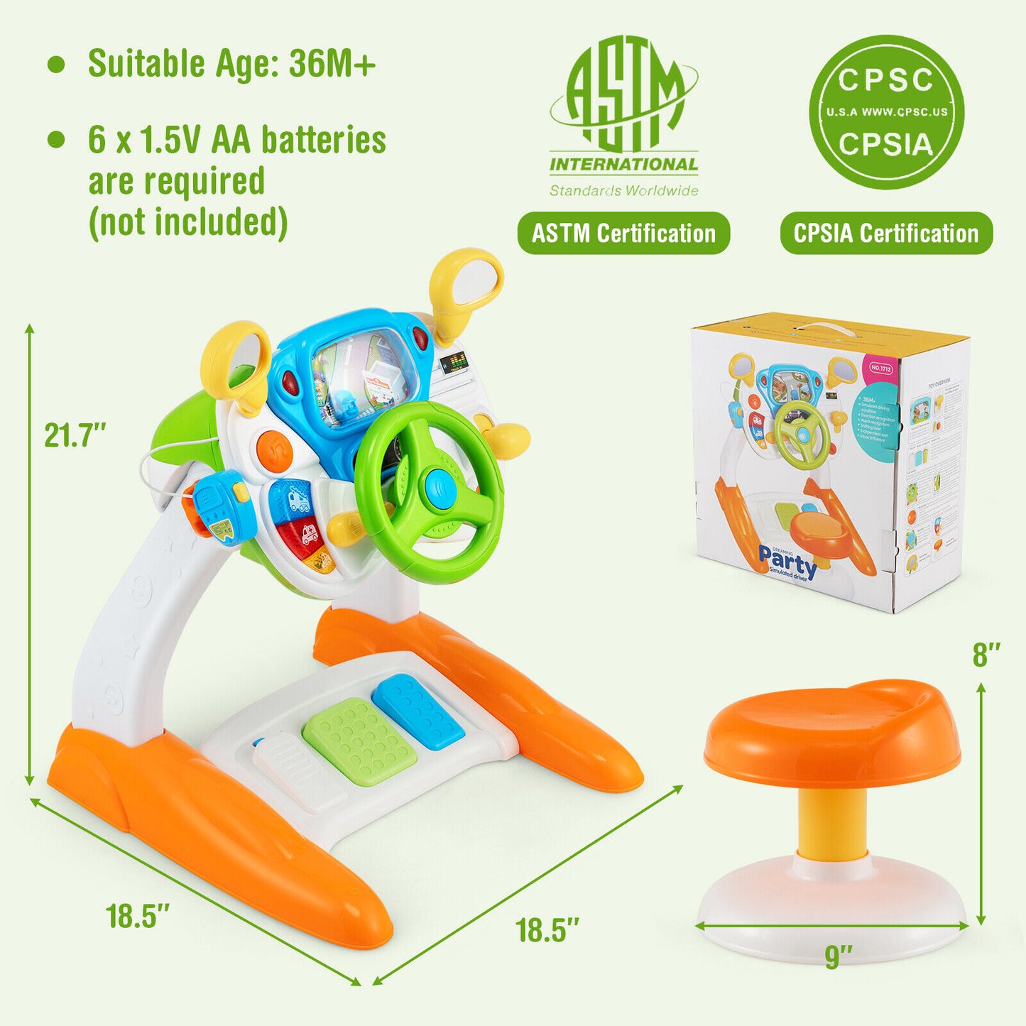 Kids Steering Wheel Pretend Play Toy Set with Lights and Sounds Kids Crystal
