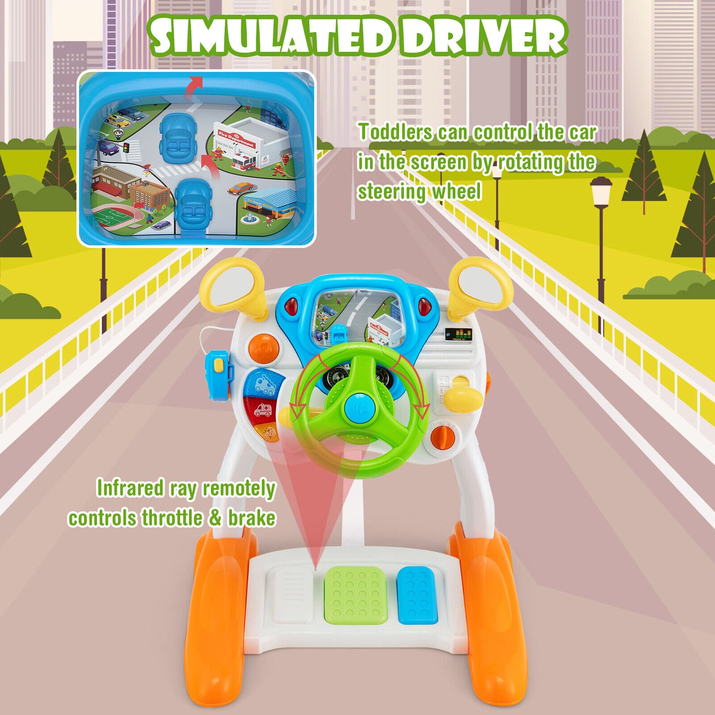 Kids Steering Wheel Pretend Play Toy Set with Lights and Sounds Kids Crystal