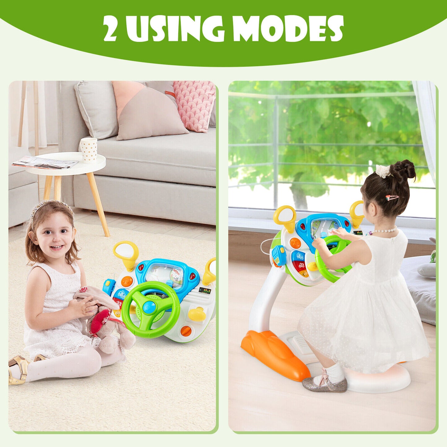 Kids Steering Wheel Pretend Play Toy Set with Lights and Sounds Kids Crystal