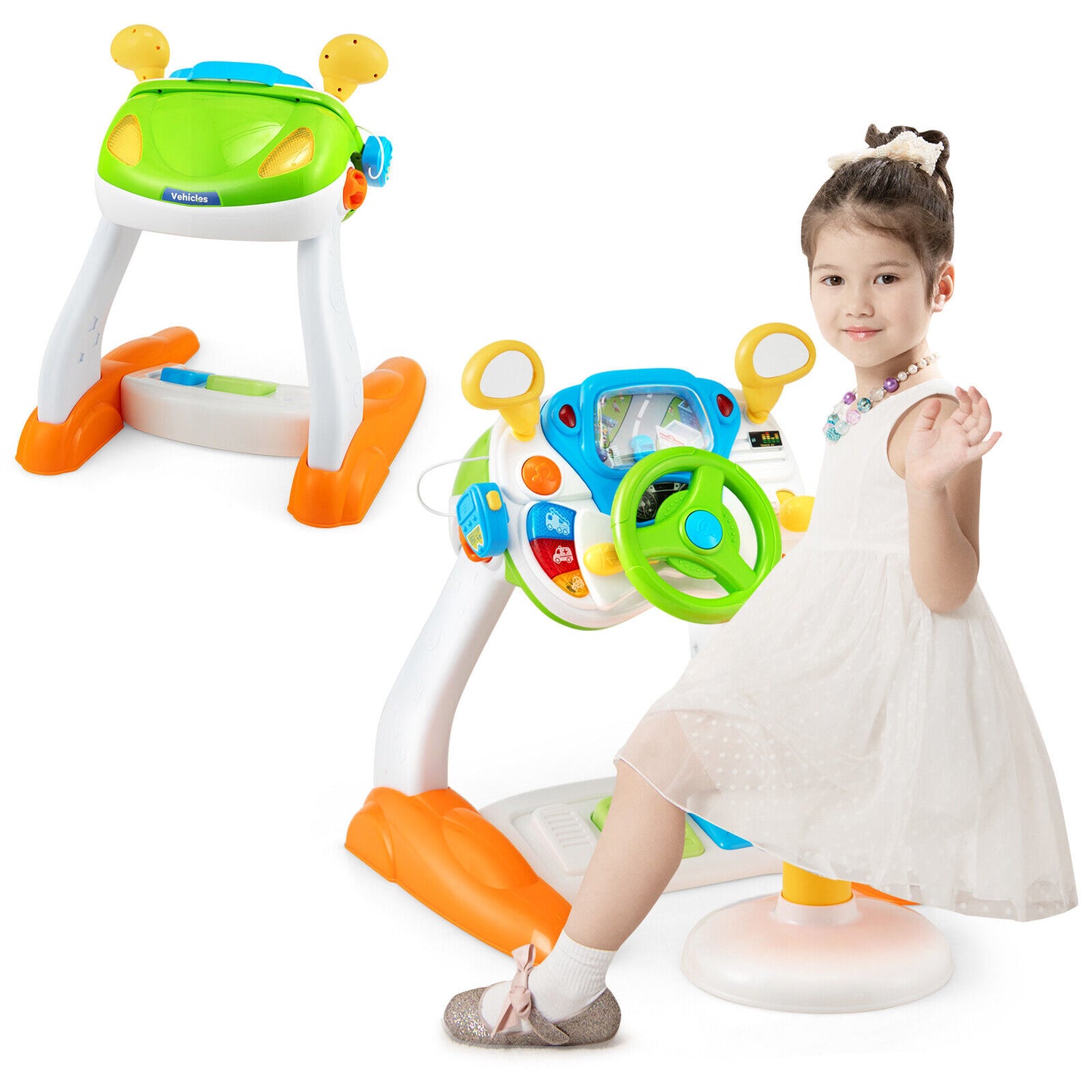 Kids Steering Wheel Pretend Play Toy Set with Lights and Sounds Kids Crystal