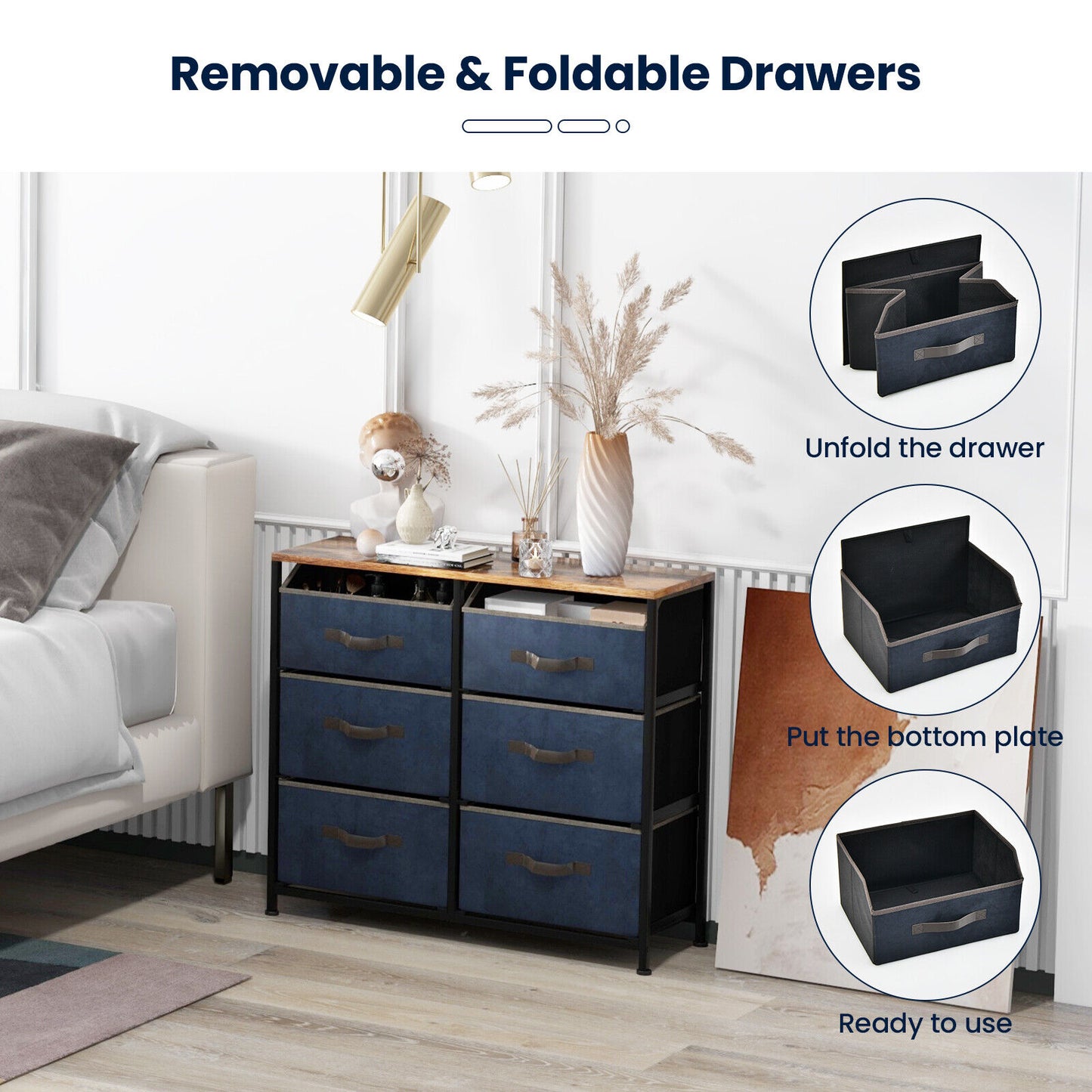 6-Drawer Dresser with Metal Frame and Anti-toppling Devices-Rustic Brown Kids Crystal