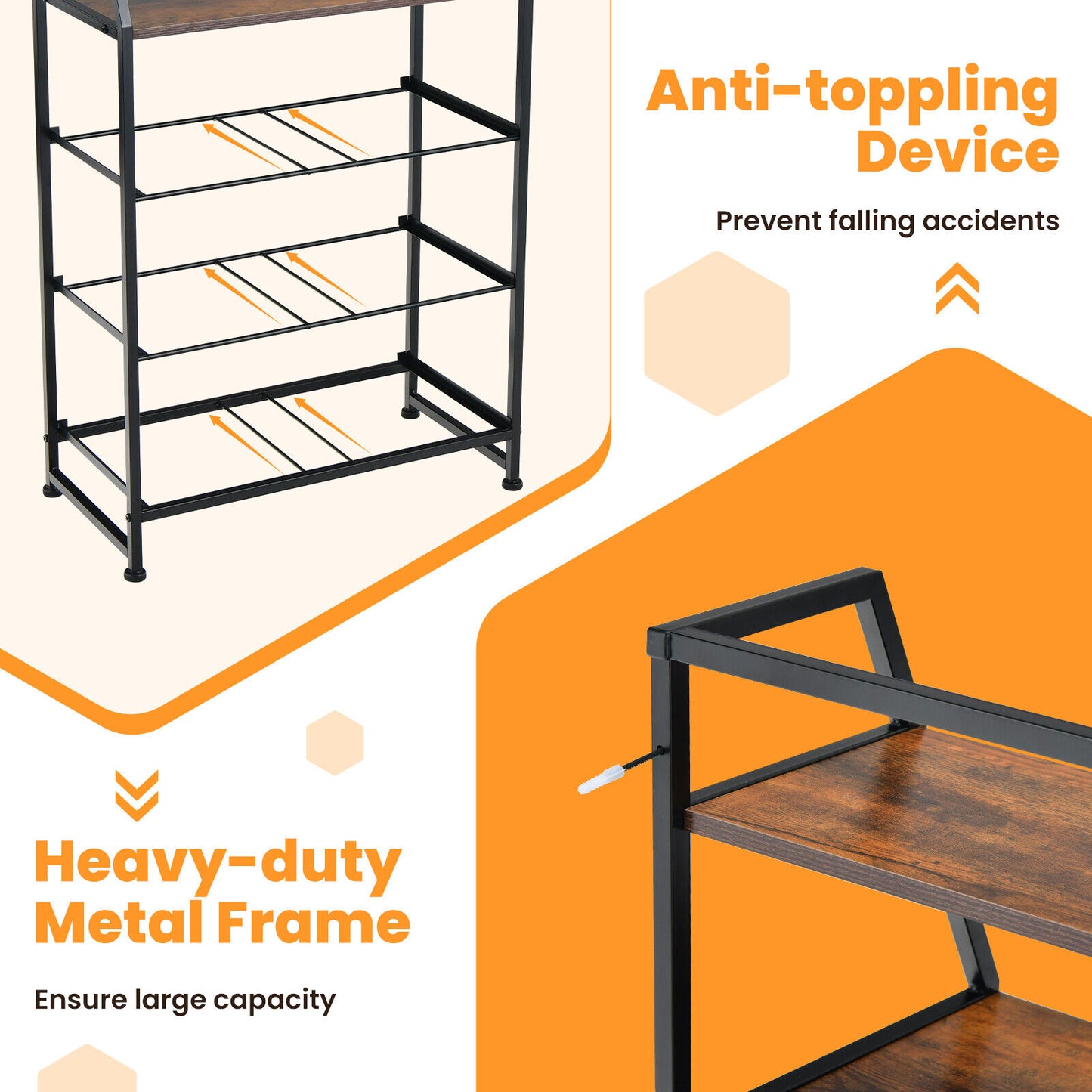 4-Drawer Free Standing Storage Dresser with 2 Open Shelves-Rustic Brown Kids Crystal