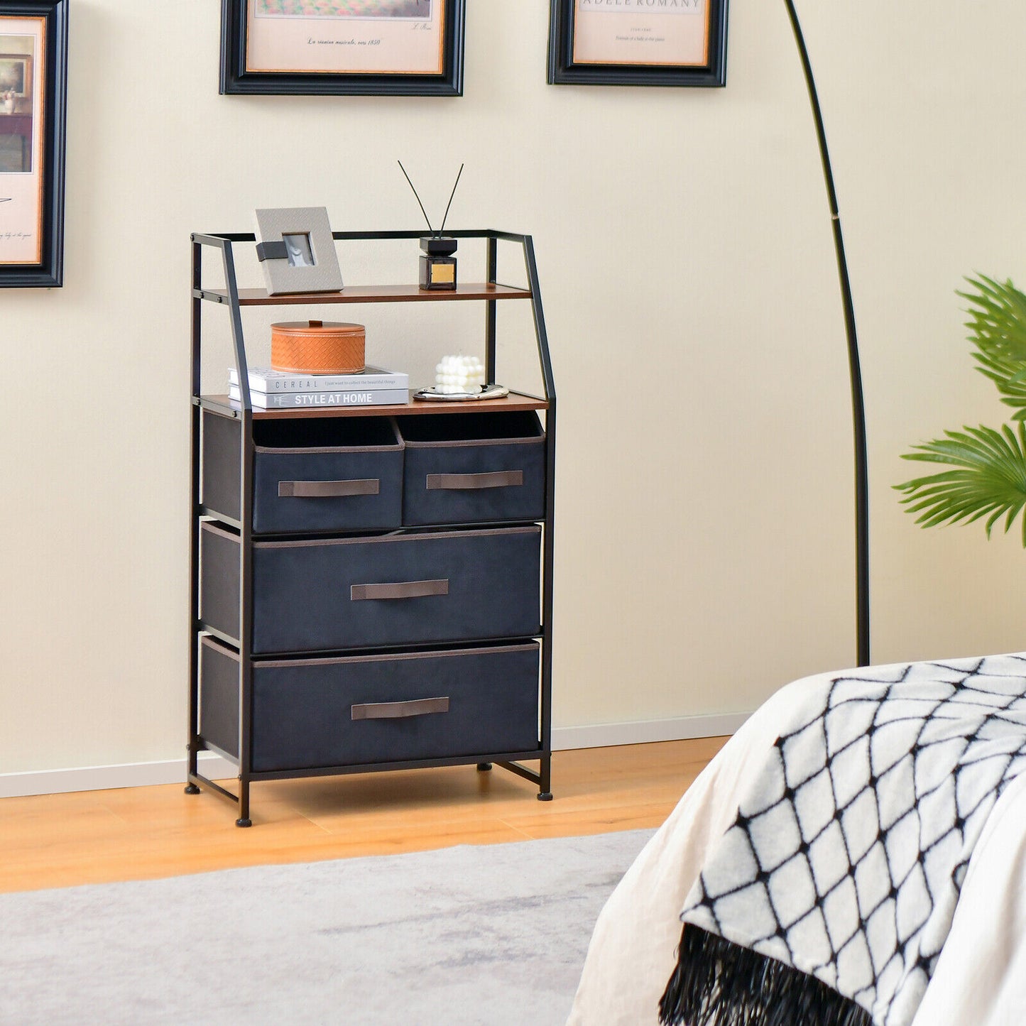 4-Drawer Free Standing Storage Dresser with 2 Open Shelves-Rustic Brown Kids Crystal