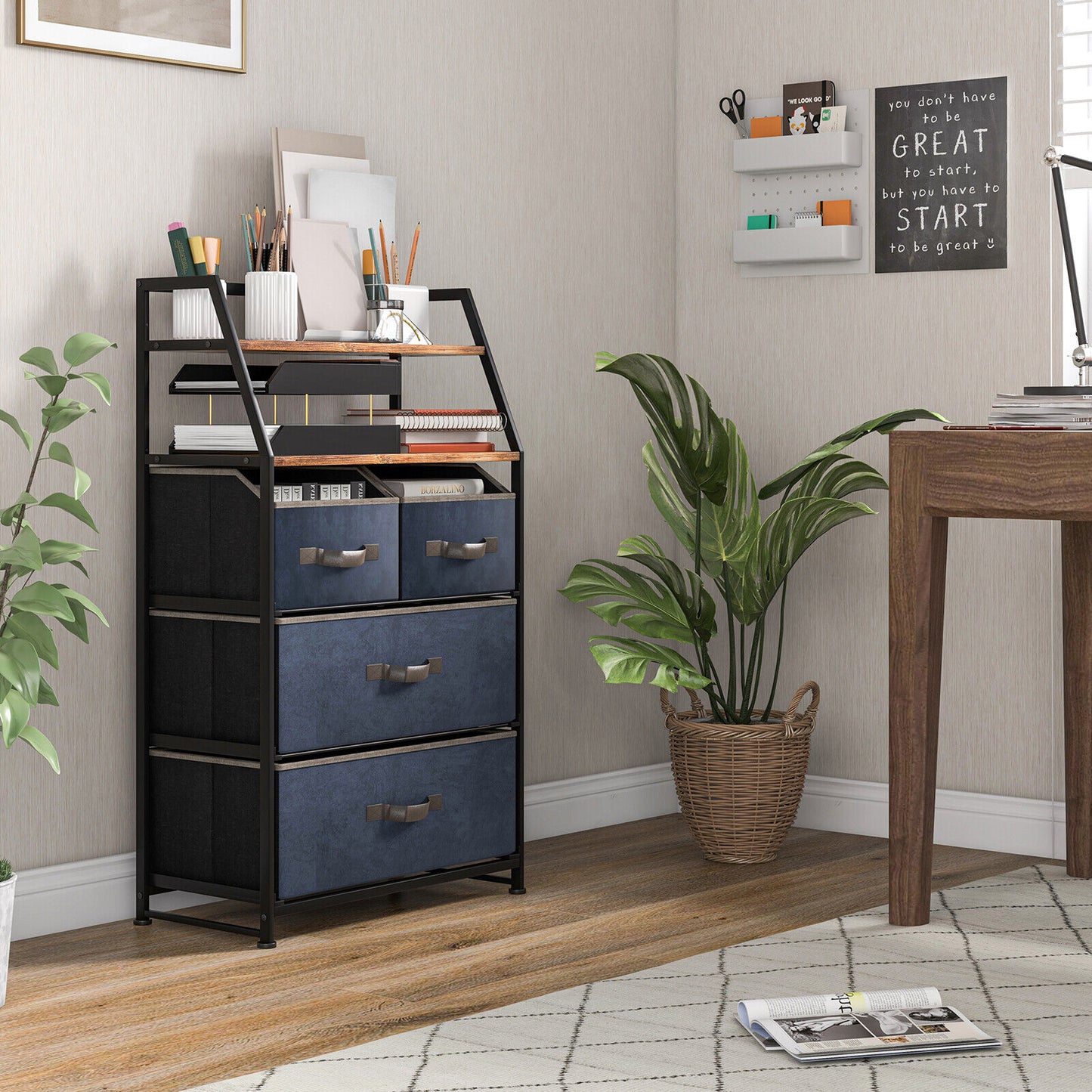 4-Drawer Free Standing Storage Dresser with 2 Open Shelves-Rustic Brown Kids Crystal