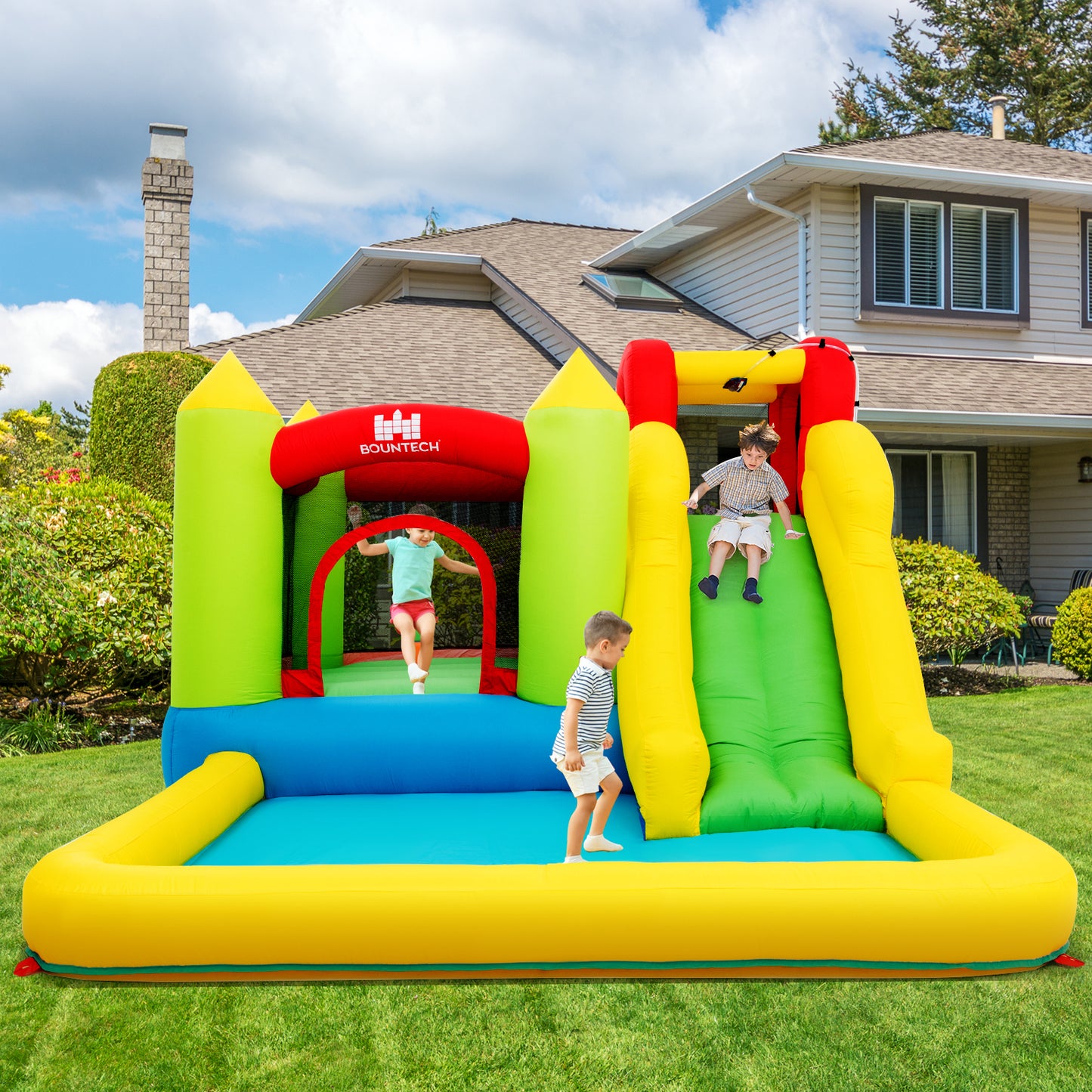 Outdoor Inflatable Bounce House with 480 W Blower Kids Crystal