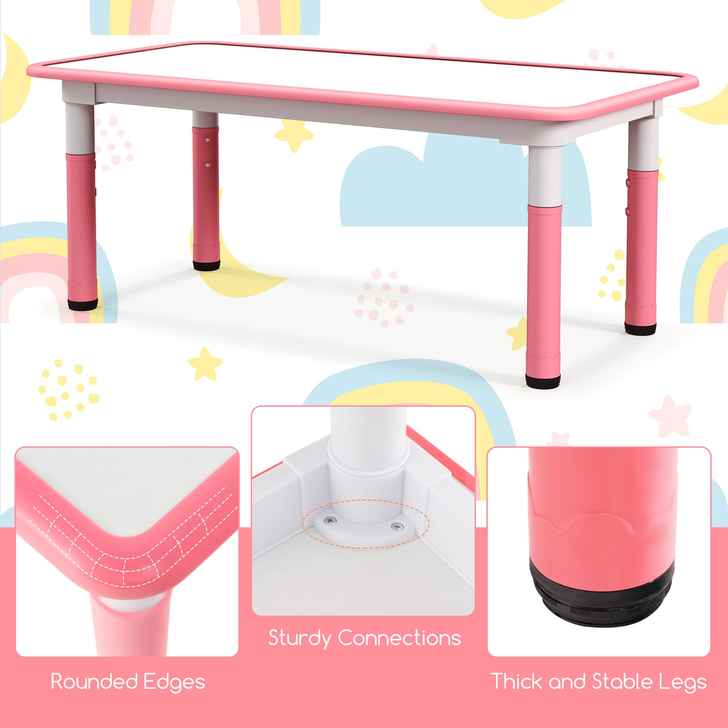 Kids Table and Chairs Set for 4 with Graffiti Desktop-Pink Kids Crystal