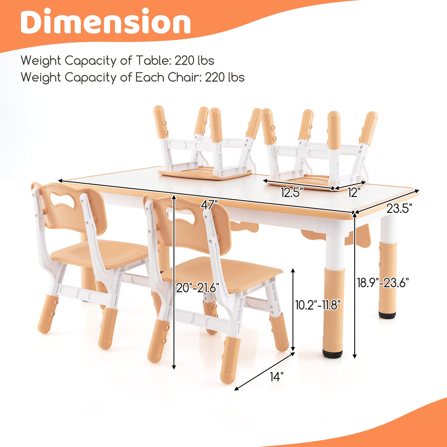 Kids Table and Chairs Set for 4 with Graffiti Desktop-Natural Kids Crystal
