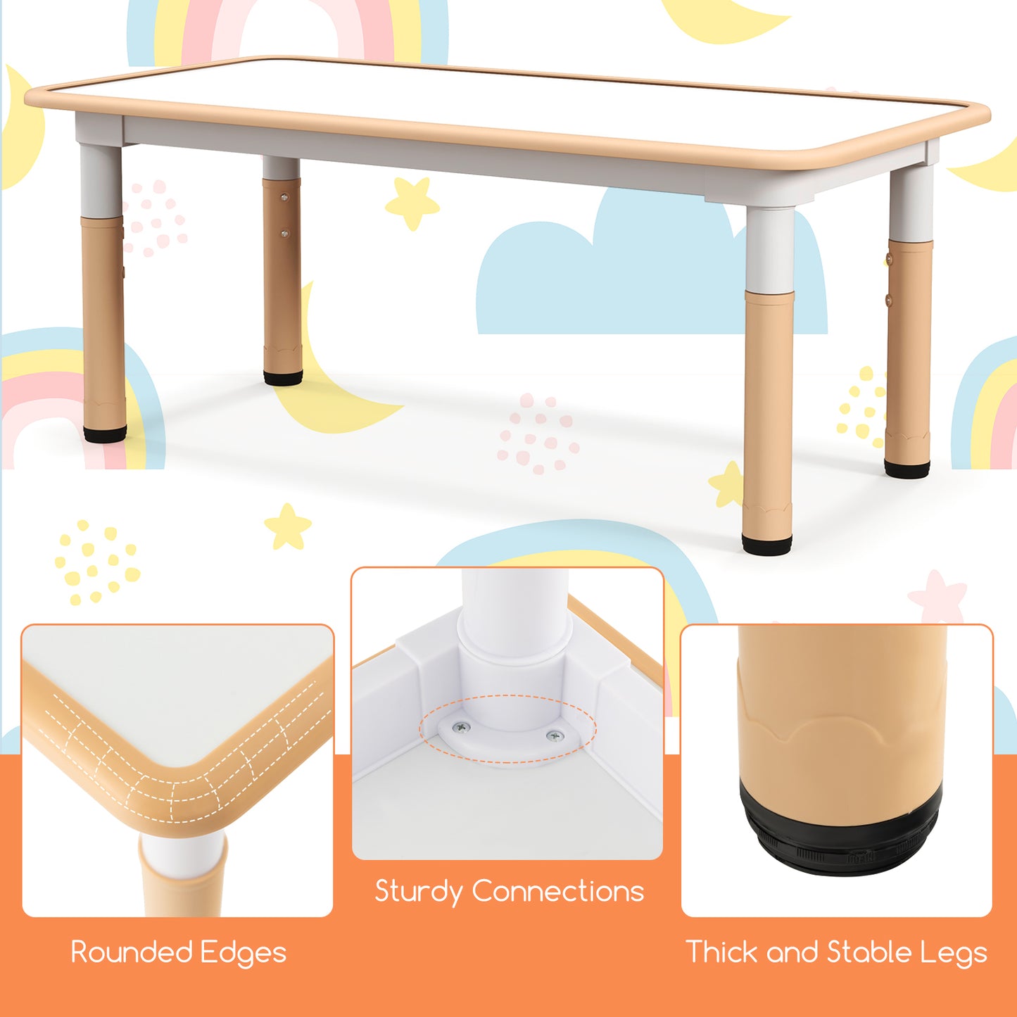 Kids Table and Chairs Set for 4 with Graffiti Desktop-Natural Kids Crystal