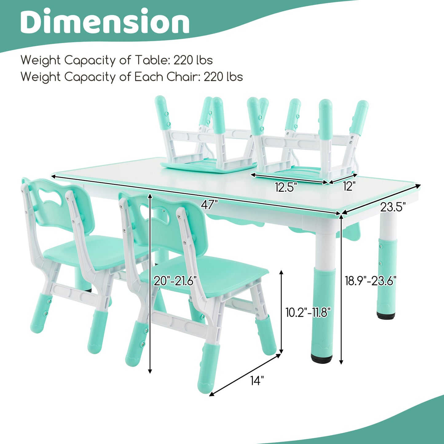 Kids Table and Chairs Set for 4 with Graffiti Desktop-Green Kids Crystal