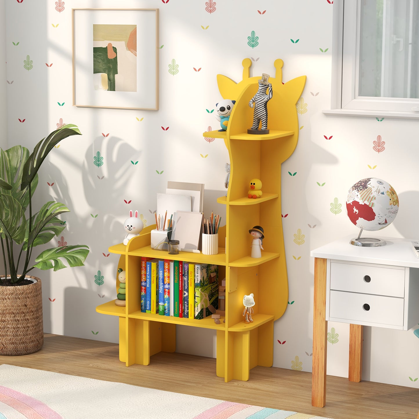 Kids Bookcase Toy Storage Organizer with Open Storage Shelves-Giraffe Kids Crystal