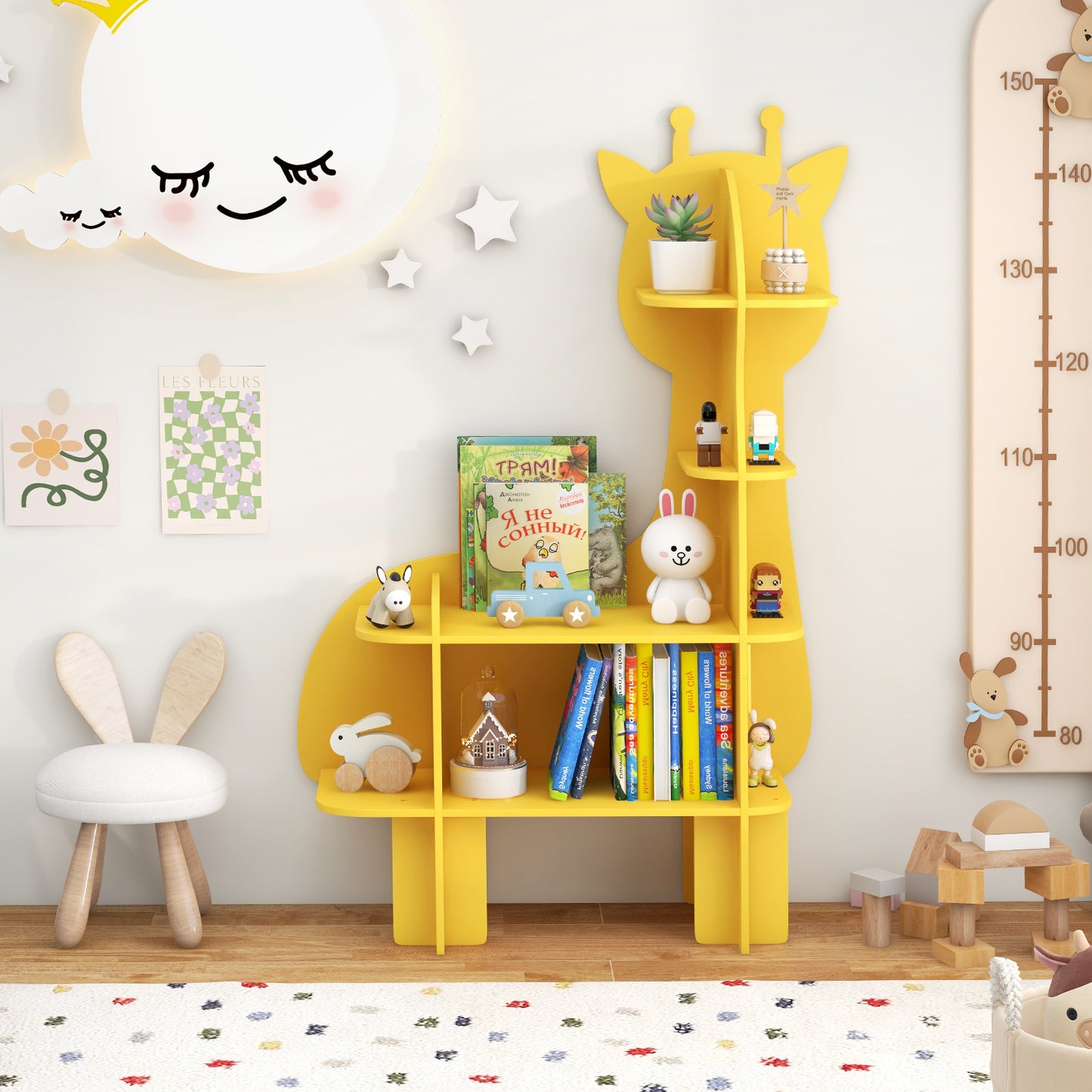 Kids Bookcase Toy Storage Organizer with Open Storage Shelves-Giraffe Kids Crystal