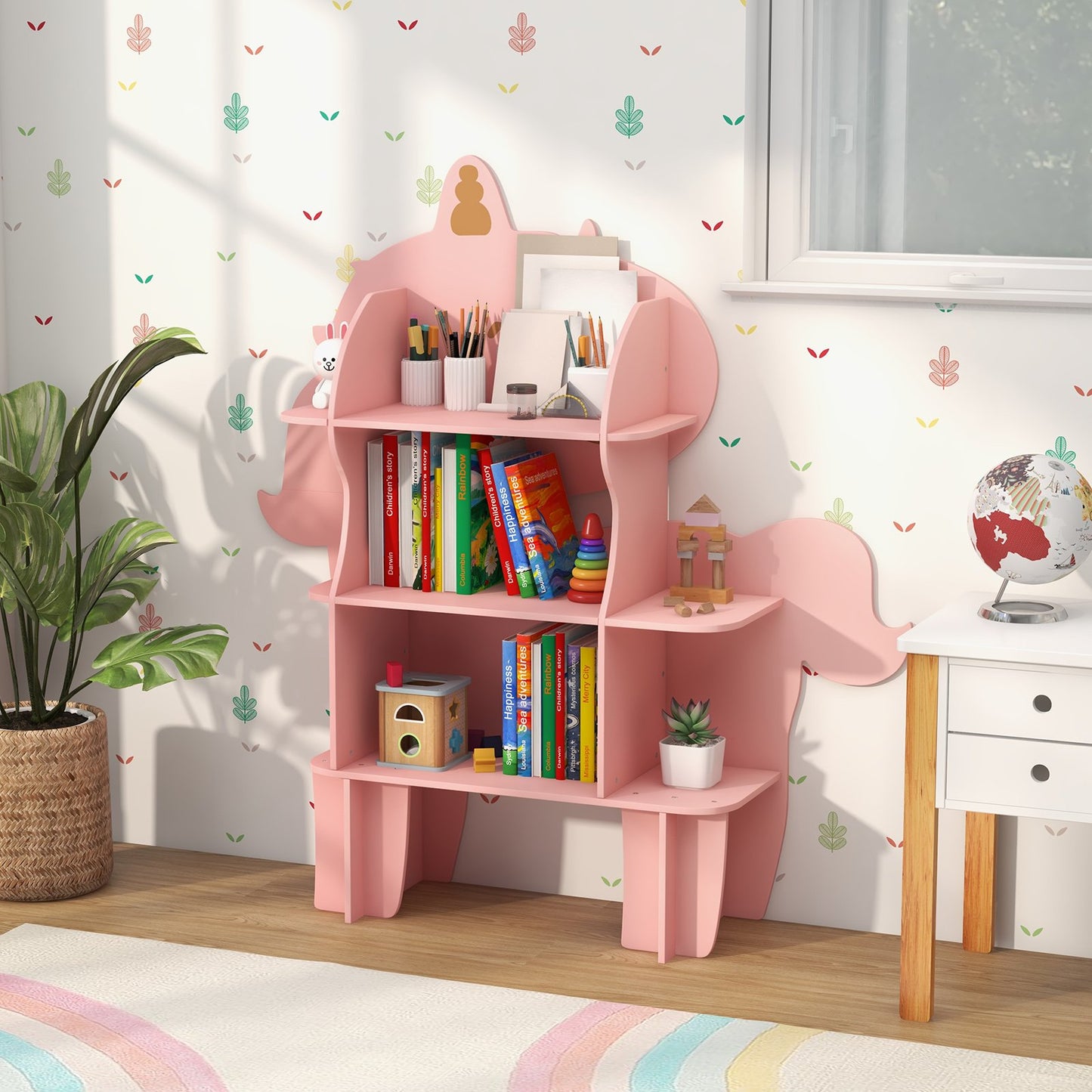 Kids Bookcase Toy Storage Organizer with Open Storage Shelves-Unicorn Kids Crystal