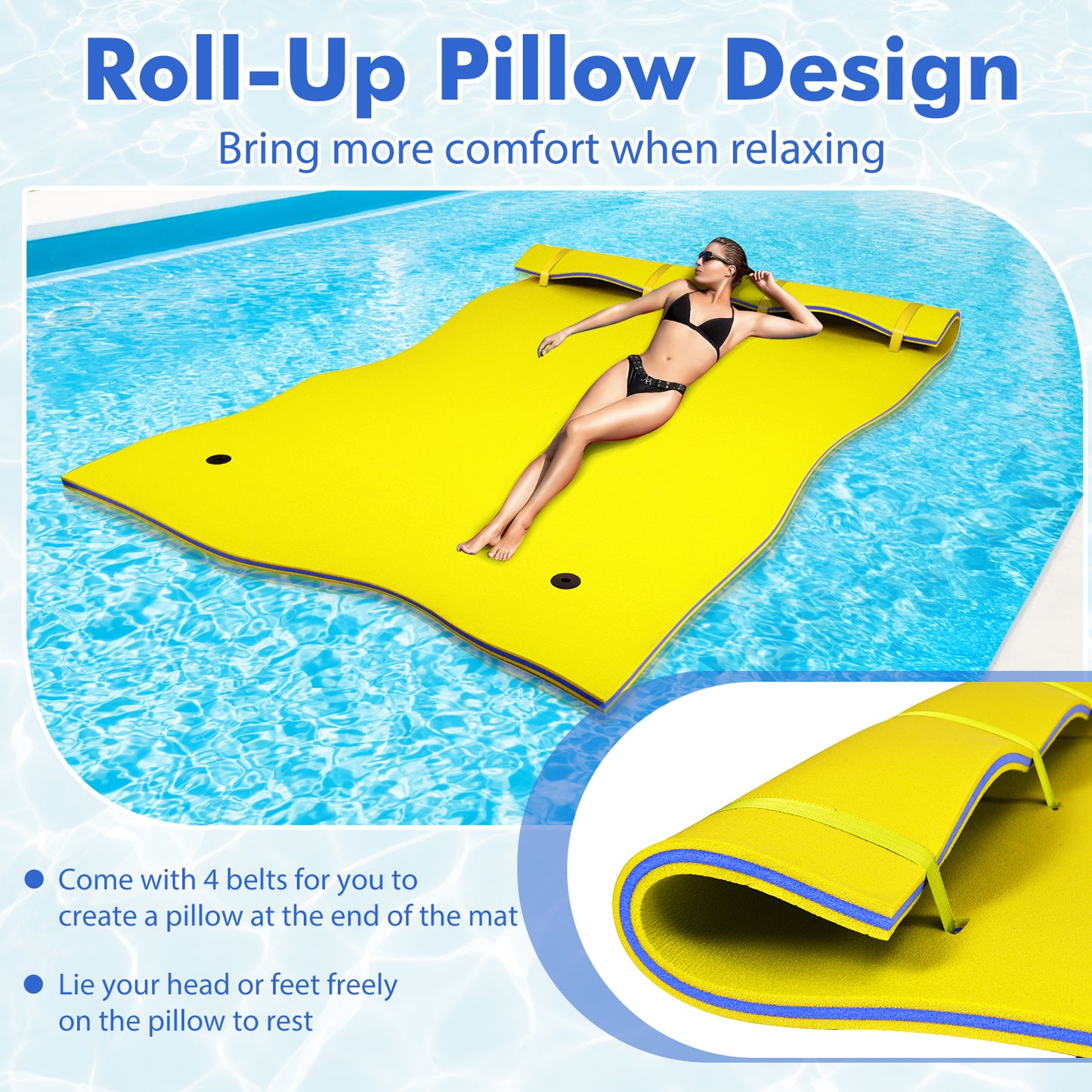 9' x 6' 3 Layer Floating Water Pad Foam Mat -Yellow Kids Crystal