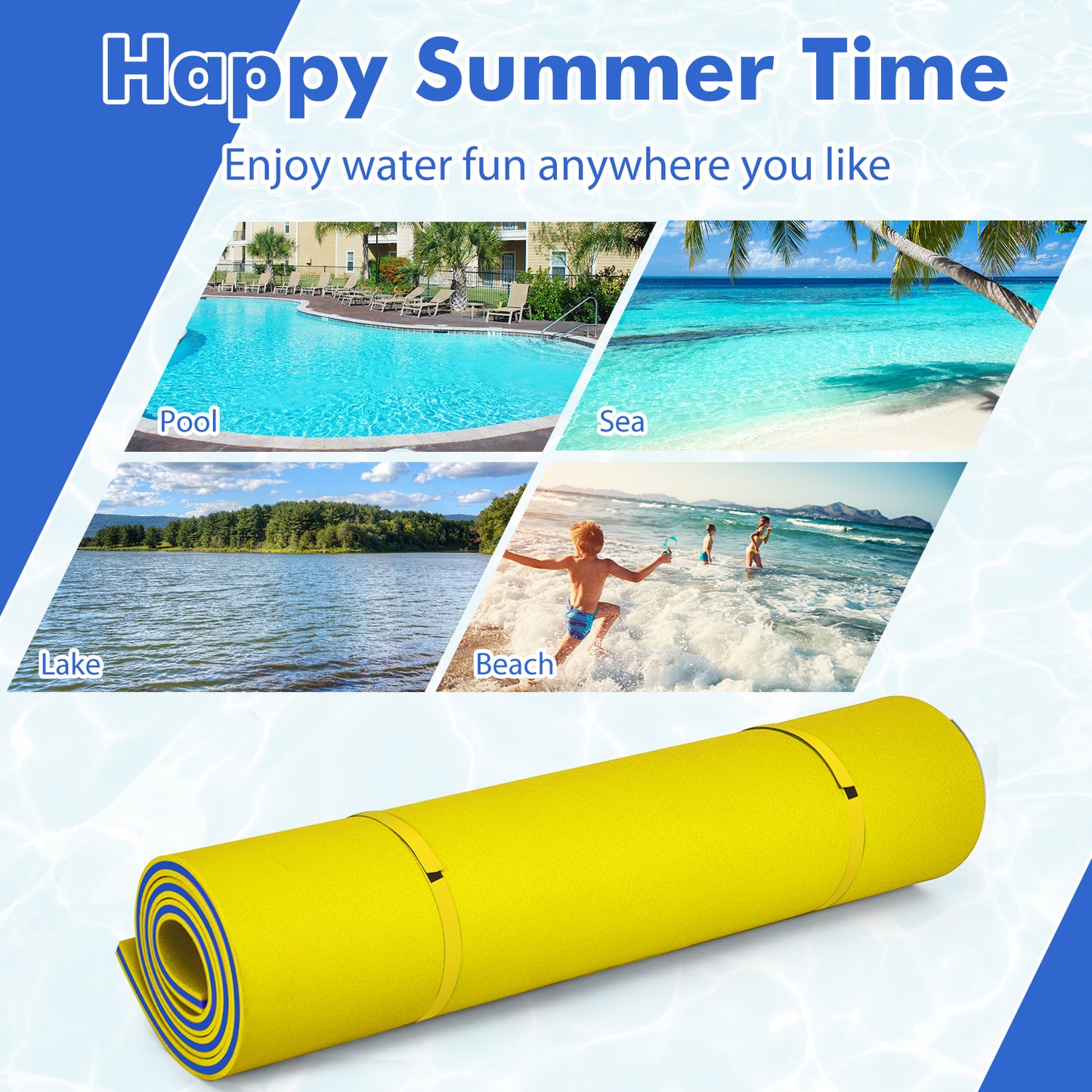 9' x 6' 3 Layer Floating Water Pad Foam Mat -Yellow Kids Crystal