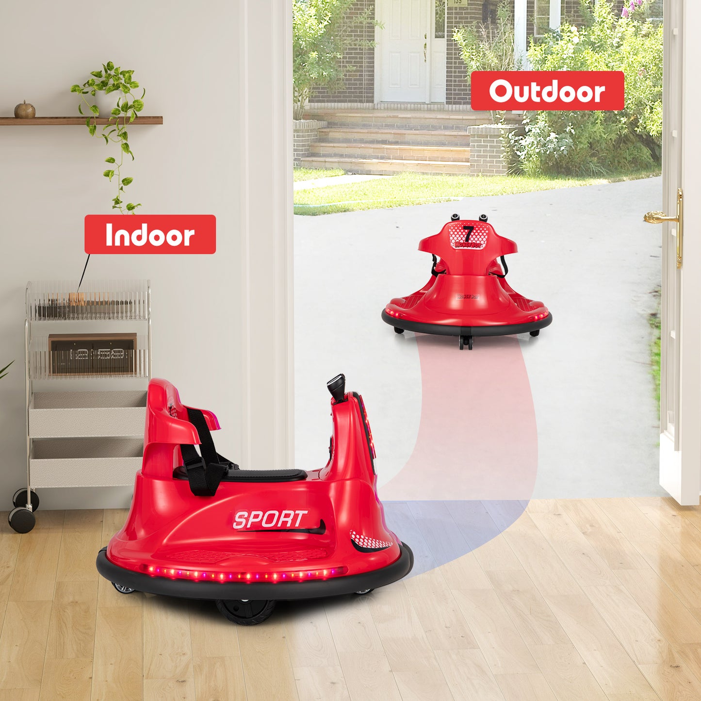 12V Kids Ride On Bumper Car with Remote Control Lights and Music-Red Kids Crystal