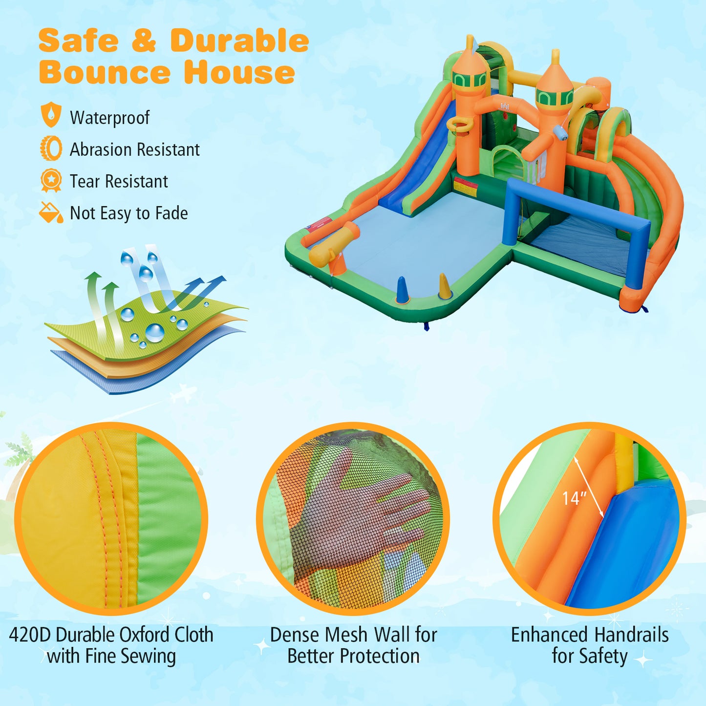 Kids Inflatable Water Slide for Yard Lawn (Without Blower) Kids Crystal