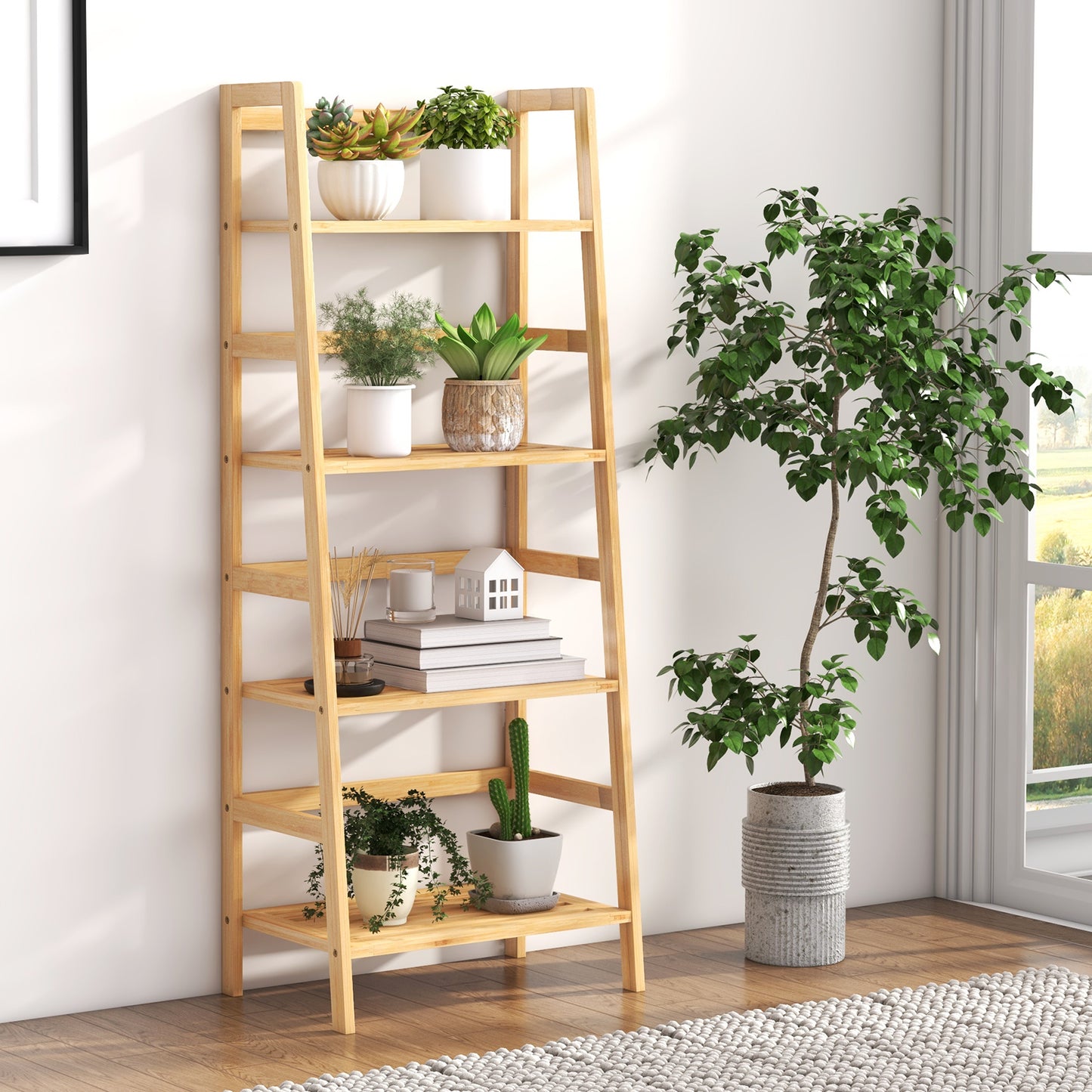 47.5 Inch 4-Tier Multifunctional Bamboo Bookcase Storage Stand Rack Kids Crystal