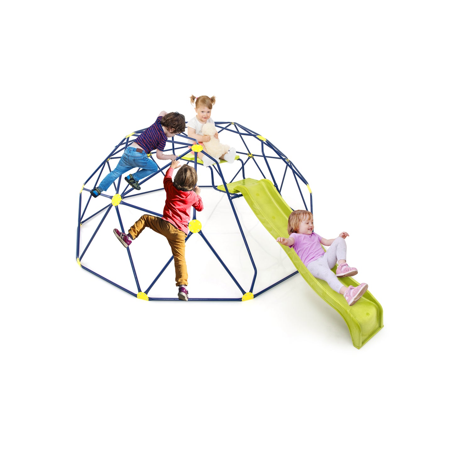 13.3 FT Climbing Dome Geometric Dome Climber with Extended Wavy Slide and 2 Rest Platforms-Multicolor Kids Crystal