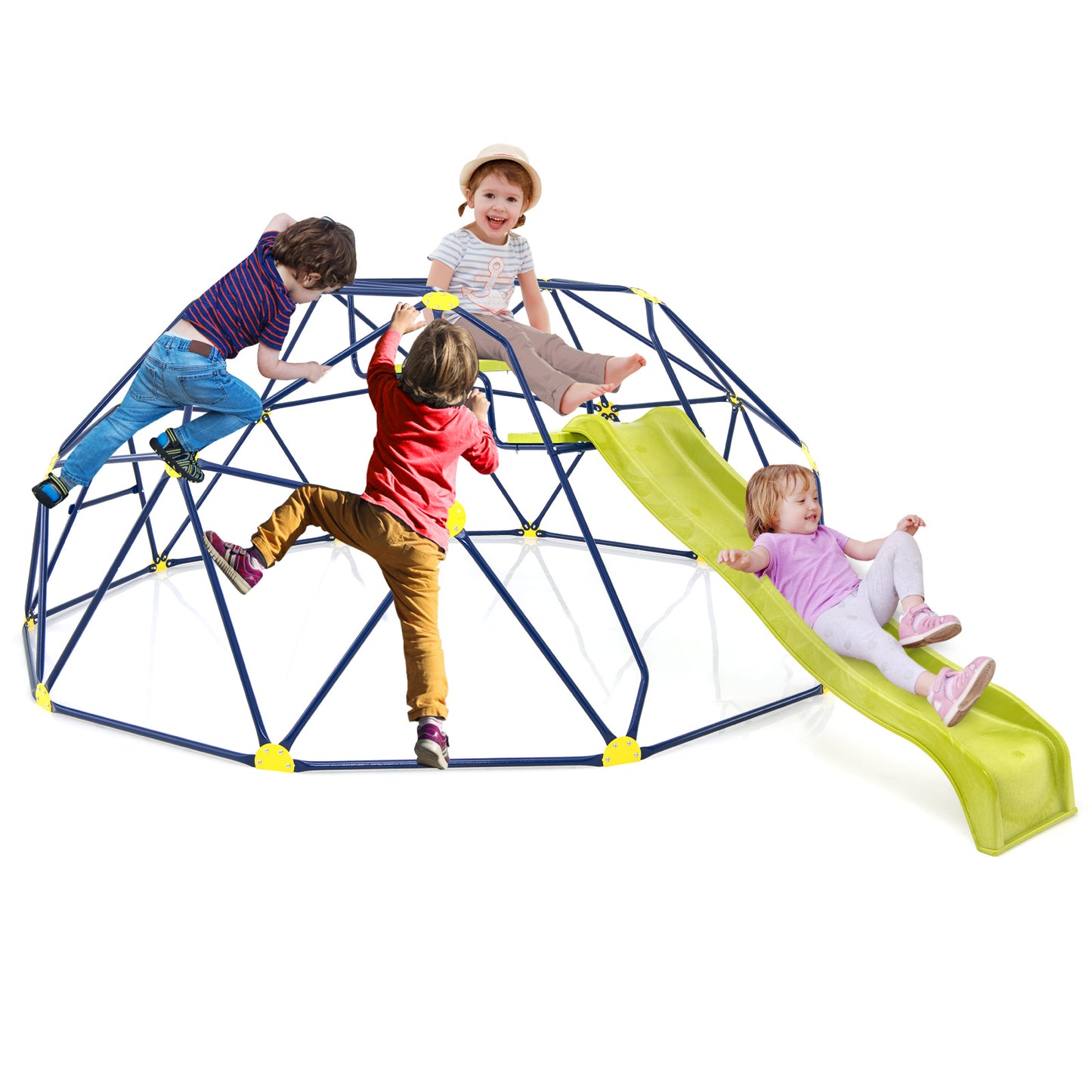 13.3 FT Climbing Dome Geometric Dome Climber with Extended Wavy Slide and 2 Rest Platforms-Multicolor Kids Crystal
