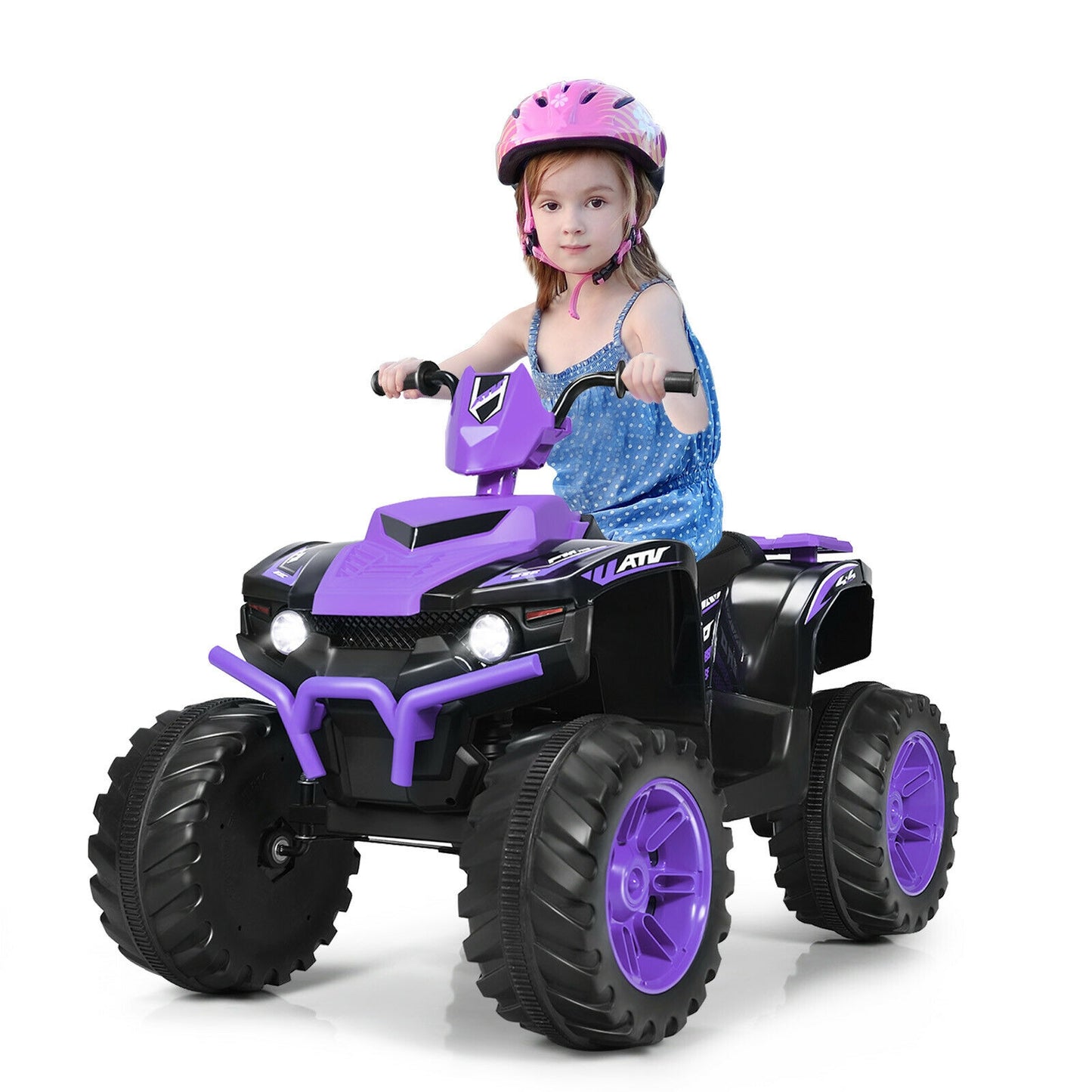 12V Kids Ride on ATV with LED Lights and Treaded Tires and LED lights-Purple