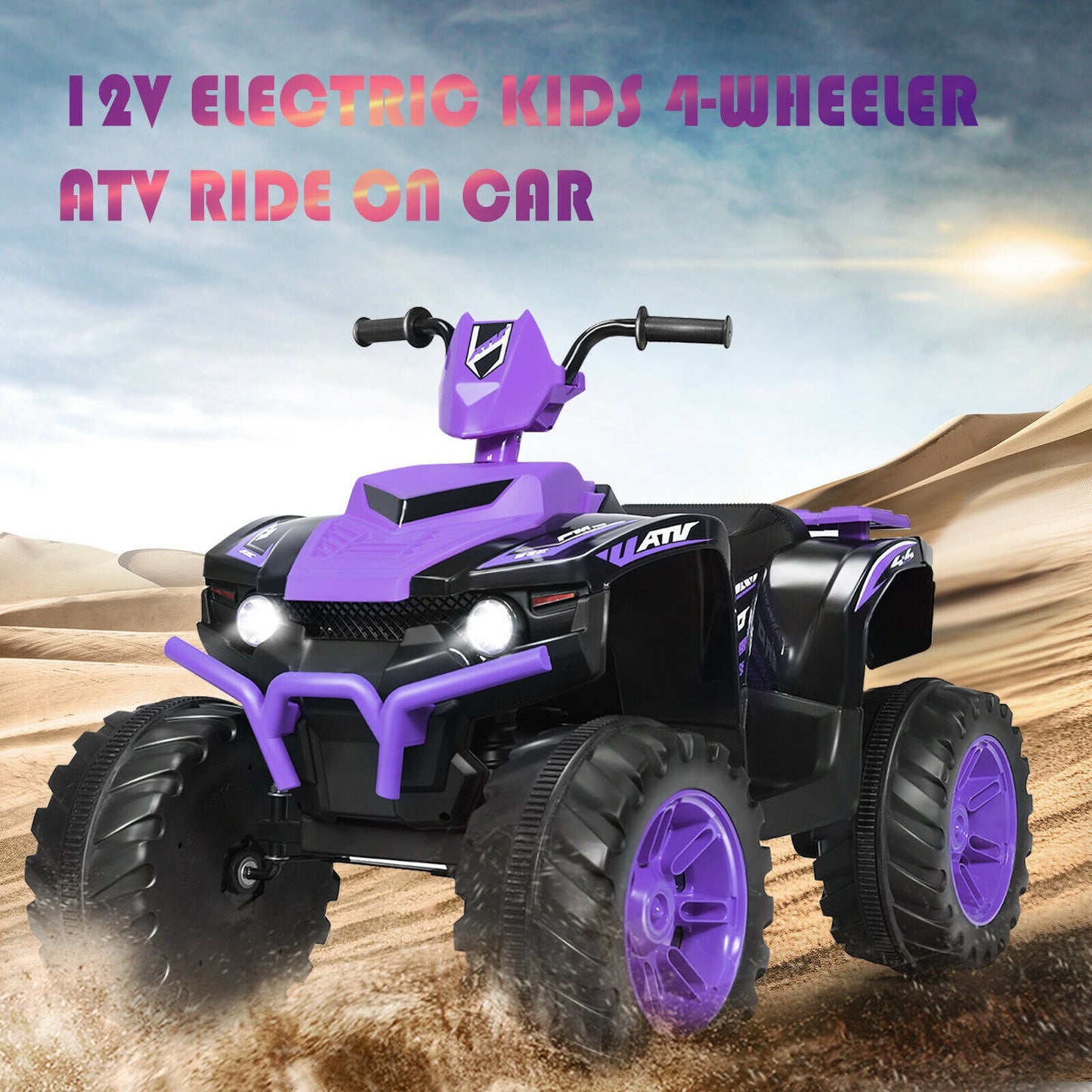 12V Kids Ride on ATV with LED Lights and Treaded Tires and LED lights-Purple Kids Crystal