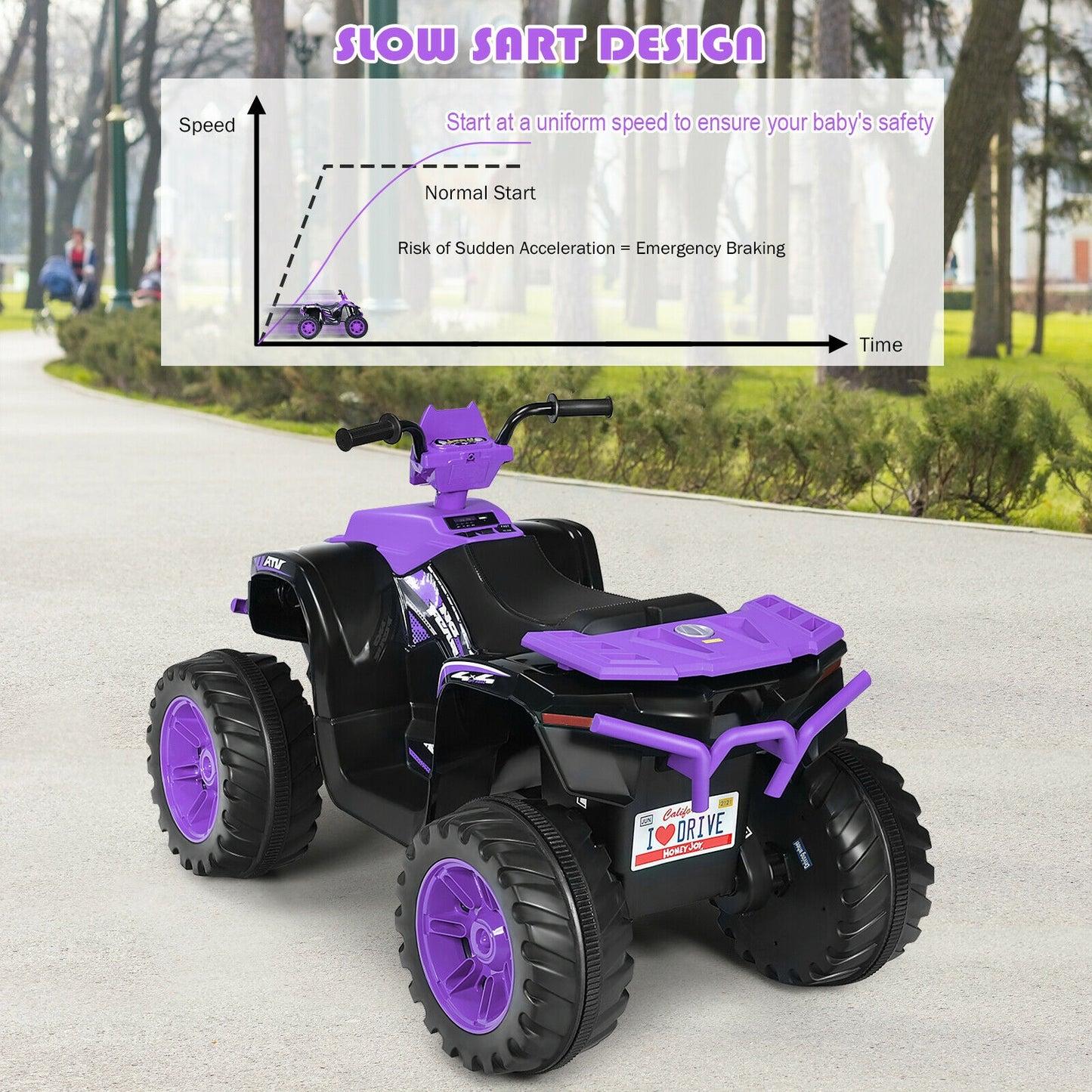 12V Kids Ride on ATV with LED Lights and Treaded Tires and LED lights-Purple
