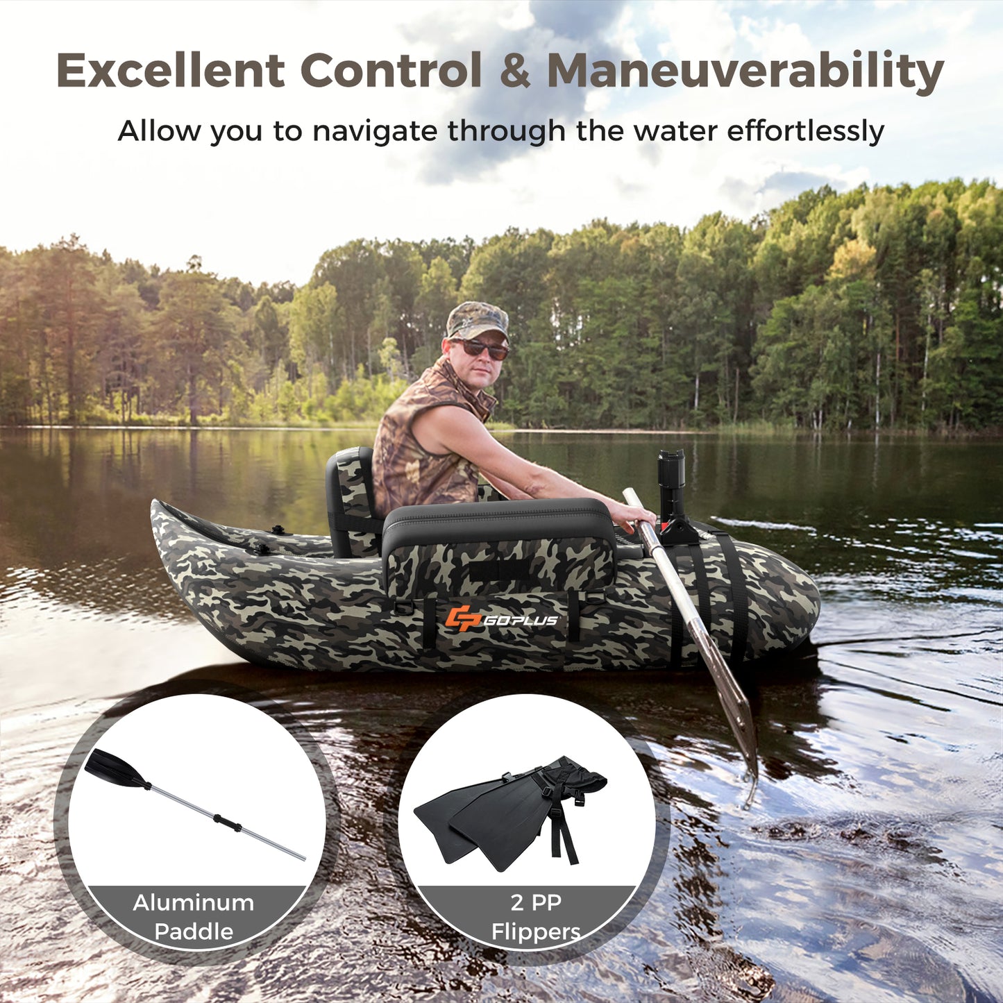 Inflatable Fishing Float with Adjustable Straps and Storage Pockets-Camouflage Kids Crystal