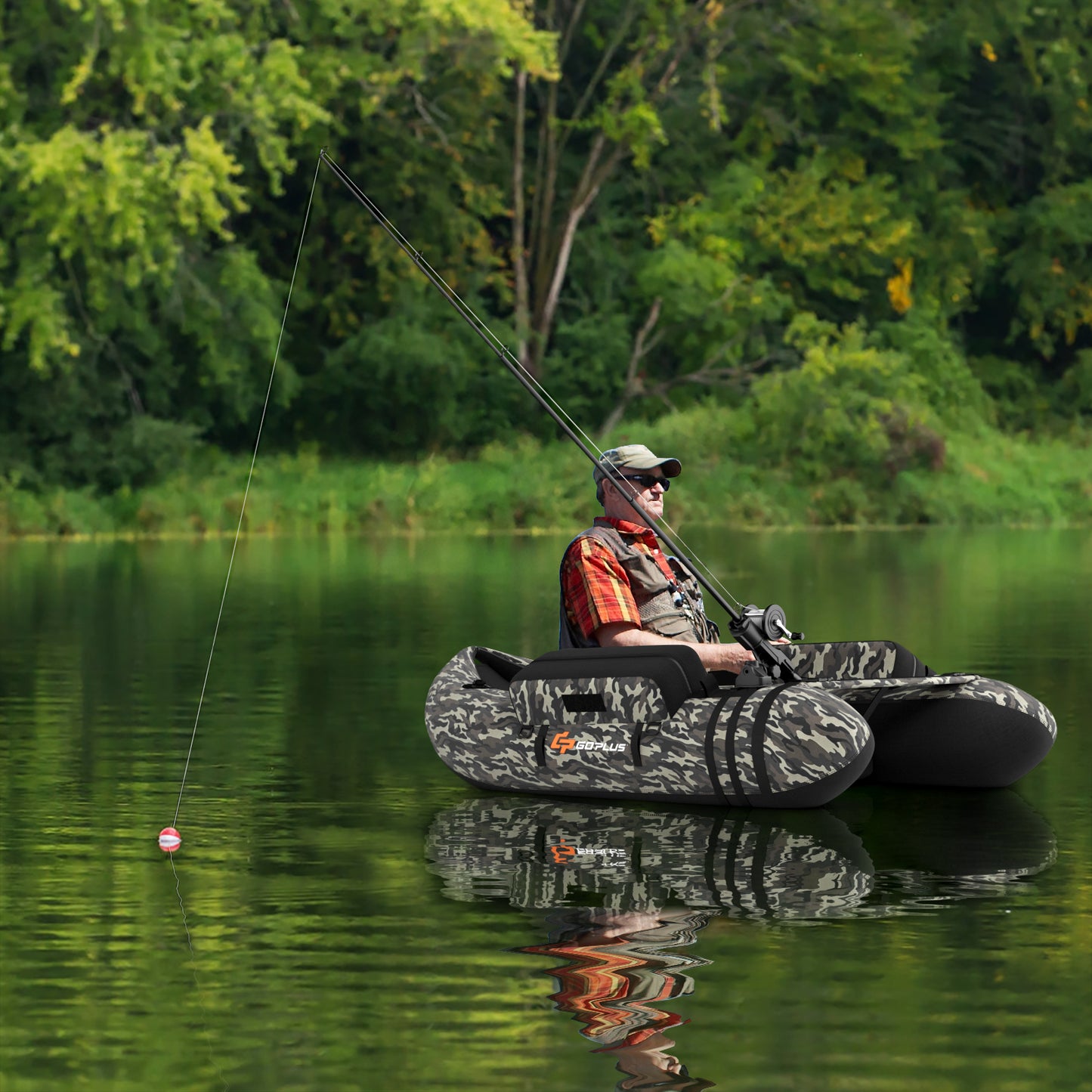 Inflatable Fishing Float with Adjustable Straps and Storage Pockets-Camouflage Kids Crystal