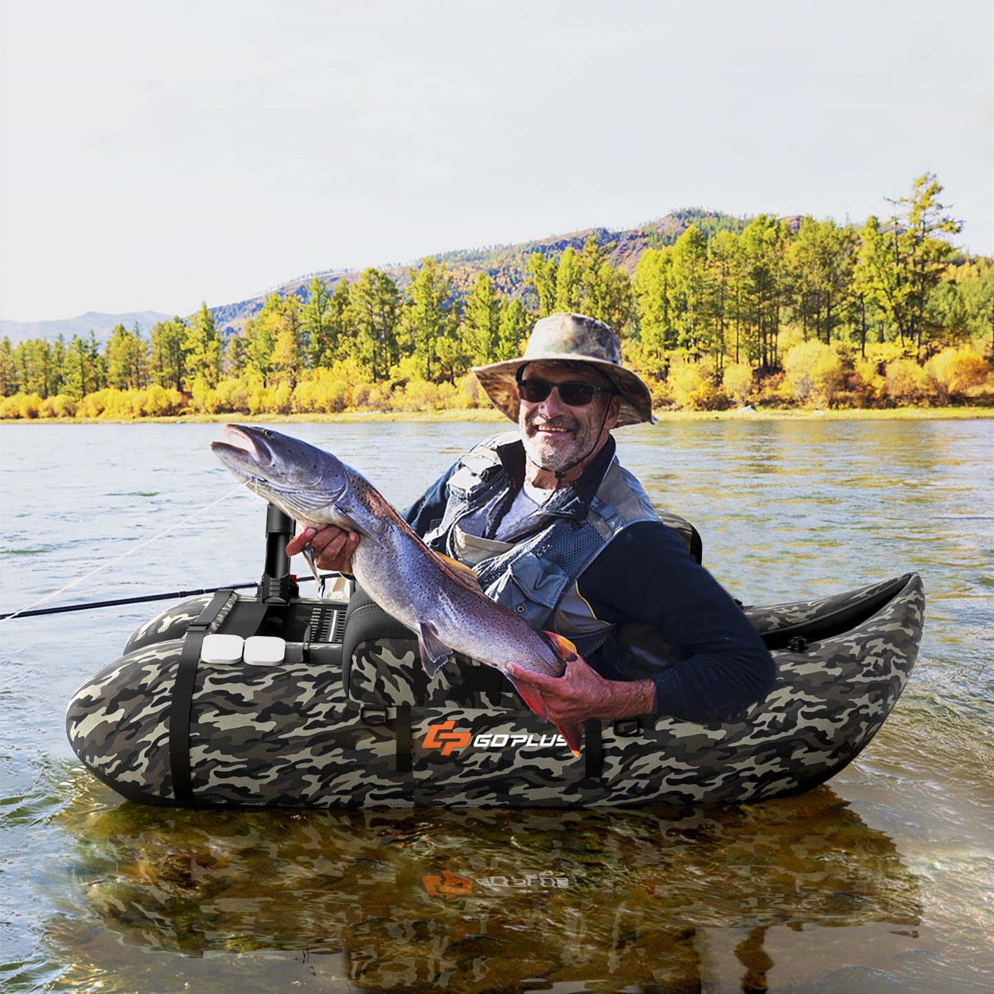 Inflatable Fishing Float with Adjustable Straps and Storage Pockets-Camouflage Kids Crystal