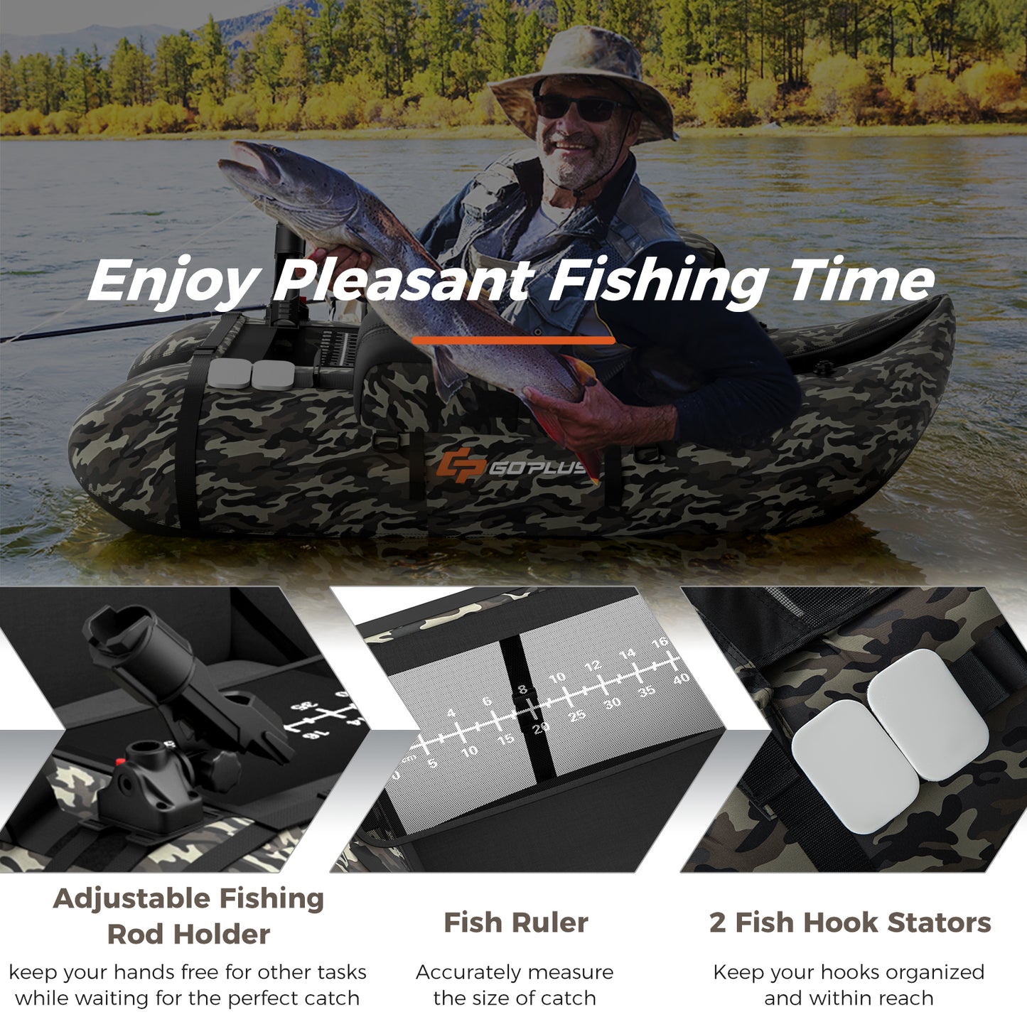Inflatable Fishing Float with Adjustable Straps and Storage Pockets-Camouflage Kids Crystal