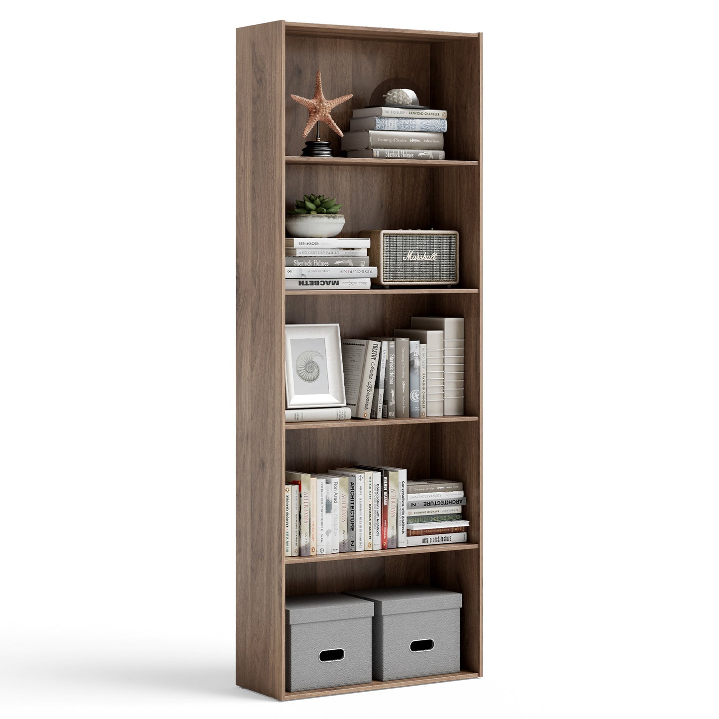 5-Shelf Storage Bookcase Modern Multi-Functional Display Cabinet Furniture-Walnut Kids Crystal