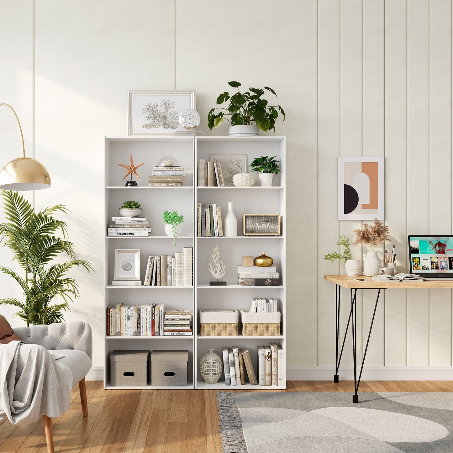 5-Shelf Storage Bookcase Modern Multi-Functional Display Cabinet-White Kids Crystal
