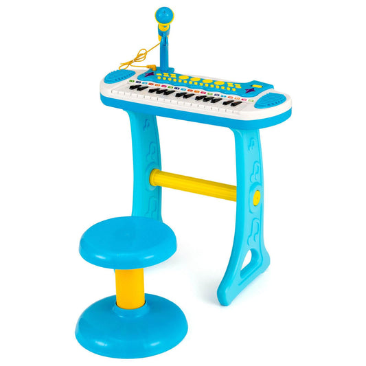 31-Key Kids Piano Keyboard Toy with Microphone and Multiple Sounds for Age 3+-Blue Kids Crystal