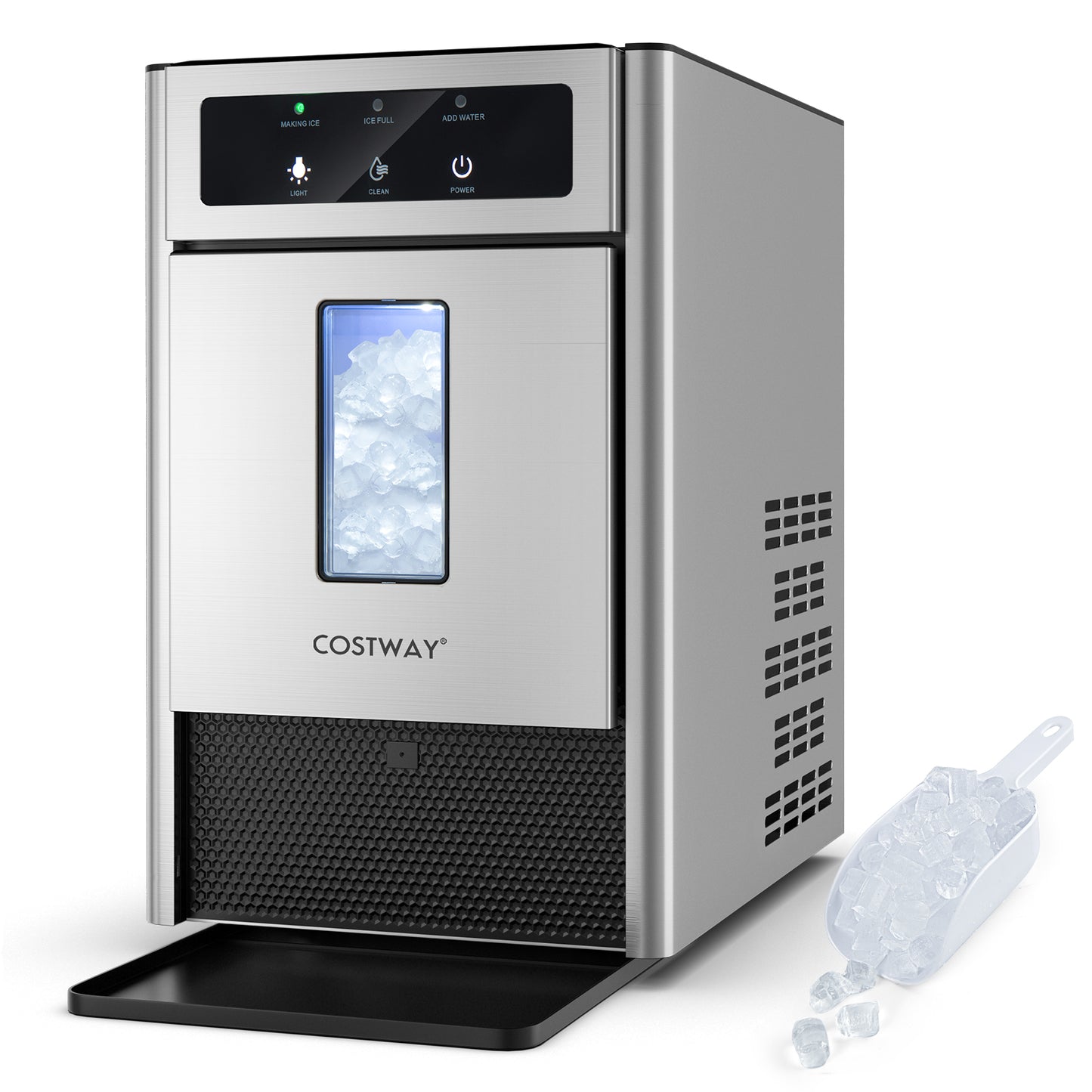 Countertop Nugget Ice Maker with Ice Scoop and Water Tray Kids Crystal