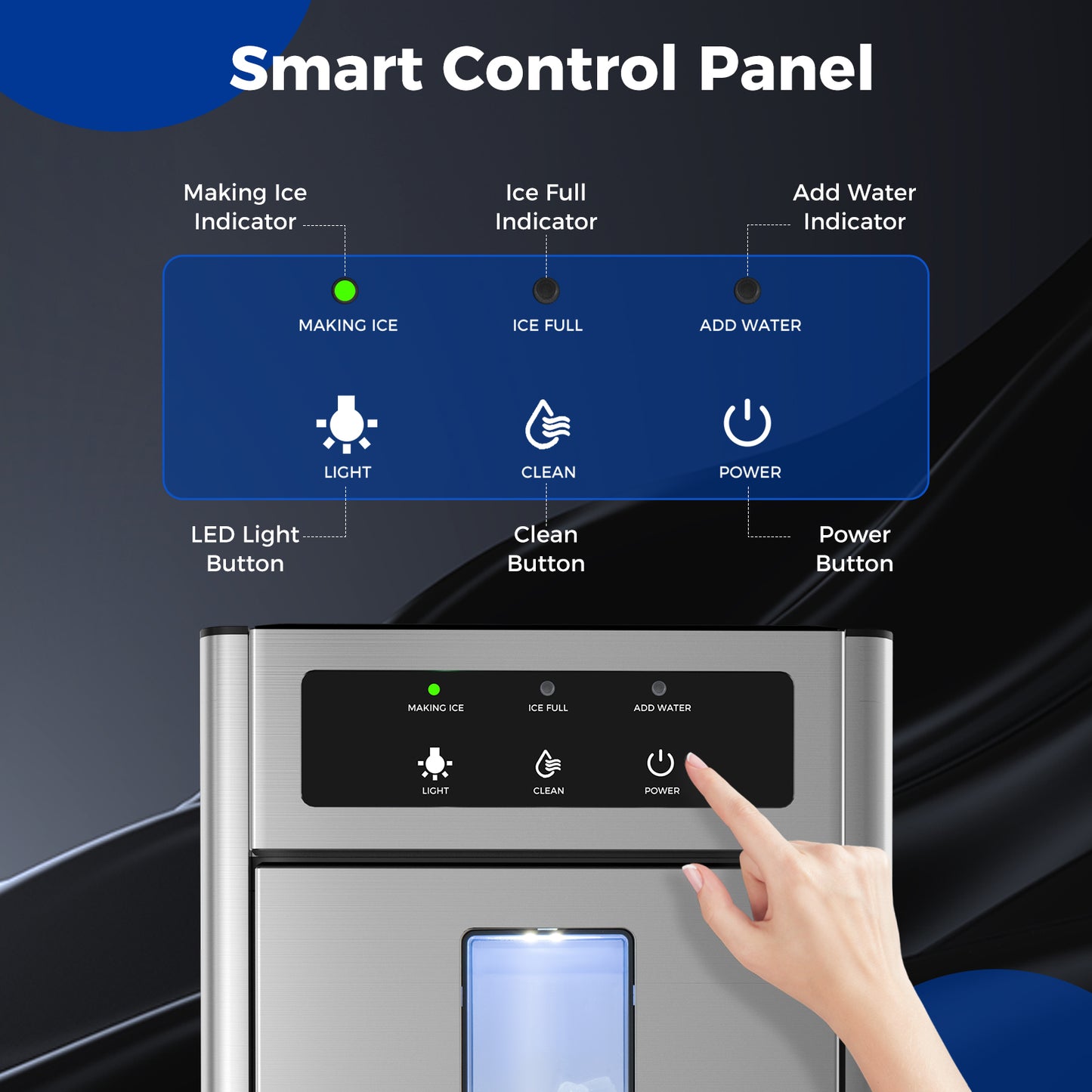 Countertop Nugget Ice Maker with Ice Scoop and Water Tray Kids Crystal